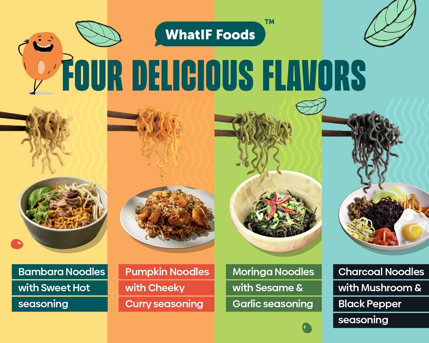 Healthy Instant Bambara Noodles - Vegan, Air Fried, High Protein (17g) & Fiber (6g) | Gluten-Free Plant-Based Ramen for Soup, Stir Fry & Wok Dishes | Sweet & Spicy Flavor | 5-Pack by WhatIF Foods | Perfect for Quick Meals, Camping & College Dorm Cooking