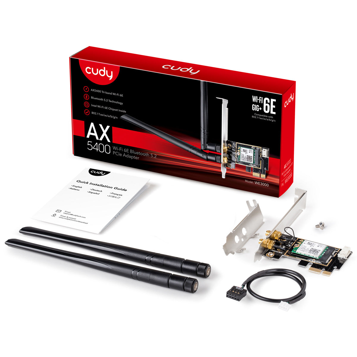 Cudy WE3000 AX5400 Tri-Band WiFi 6 PCIe Adapter with Bluetooth 5.2 - High-Speed Wireless Network Card for Gaming, Streaming & Home Office
