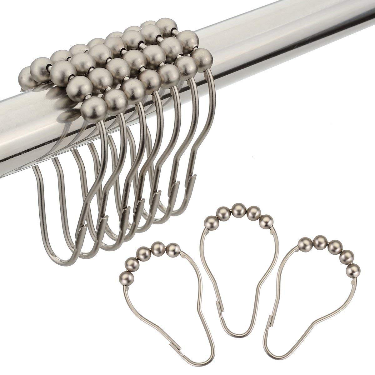 Premium Matte Nickel Shower Curtain Rings Set with Waffle Weave Shower Curtain - 72x72 Inches, Bathroom Decor for Modern & Luxury Homes, Spa-Like Experience