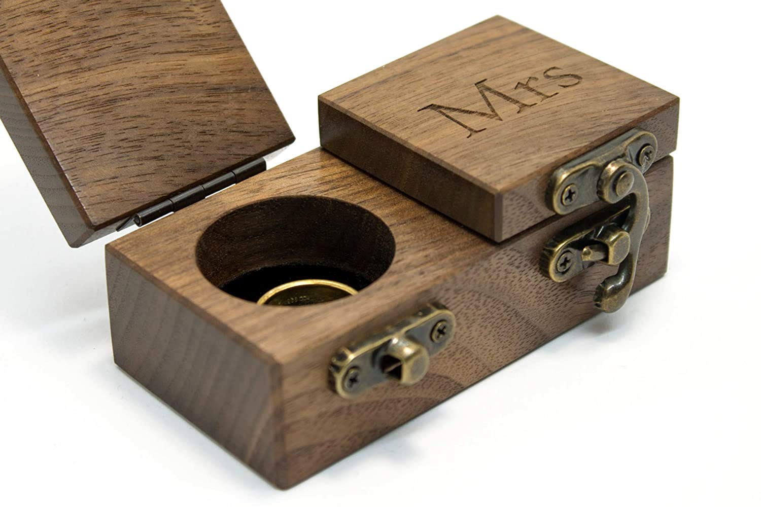 QTMY Wooden Engagement Ring Box - Elegant Ring Bearer Box for Wedding Ceremony, Mr & Mrs Gift Set - Perfect for Proposals, Vow Renewals & Anniversary Celebrations