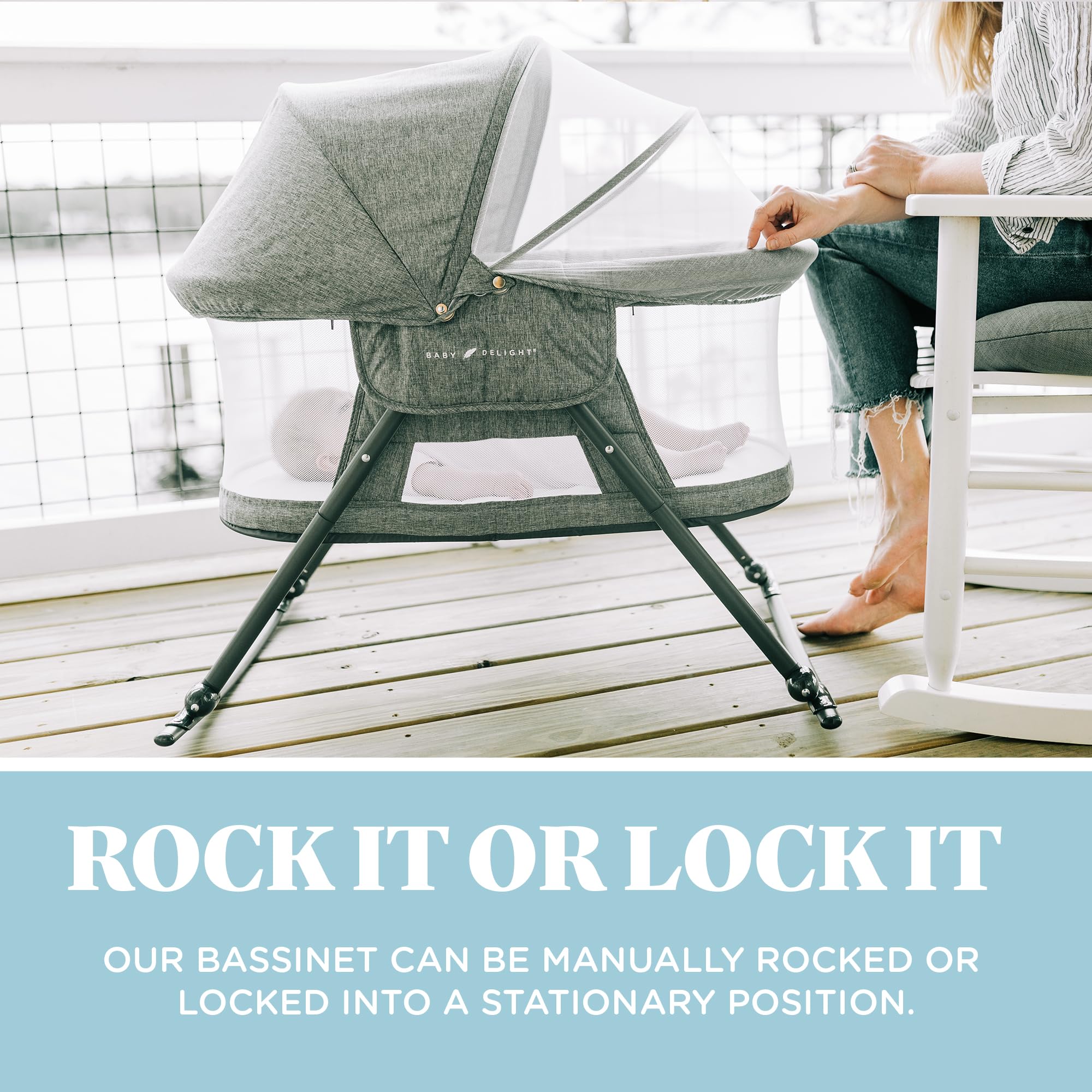 **Baby Delight Slumber Deluxe Rocking Bassinet – Portable Infant Bed with Removable Canopy, Charcoal Tweed – Perfect for Nursery, Travel & Co-Sleeping**