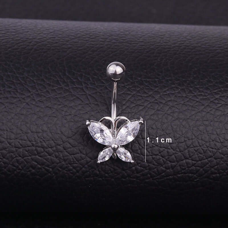 Surgical Steel Butterfly Belly Button Ring - Dangle Navel Piercing Jewelry for Women | HSBJ1709110 | Perfect for Summer Beach Wear & Belly Dance Outfits