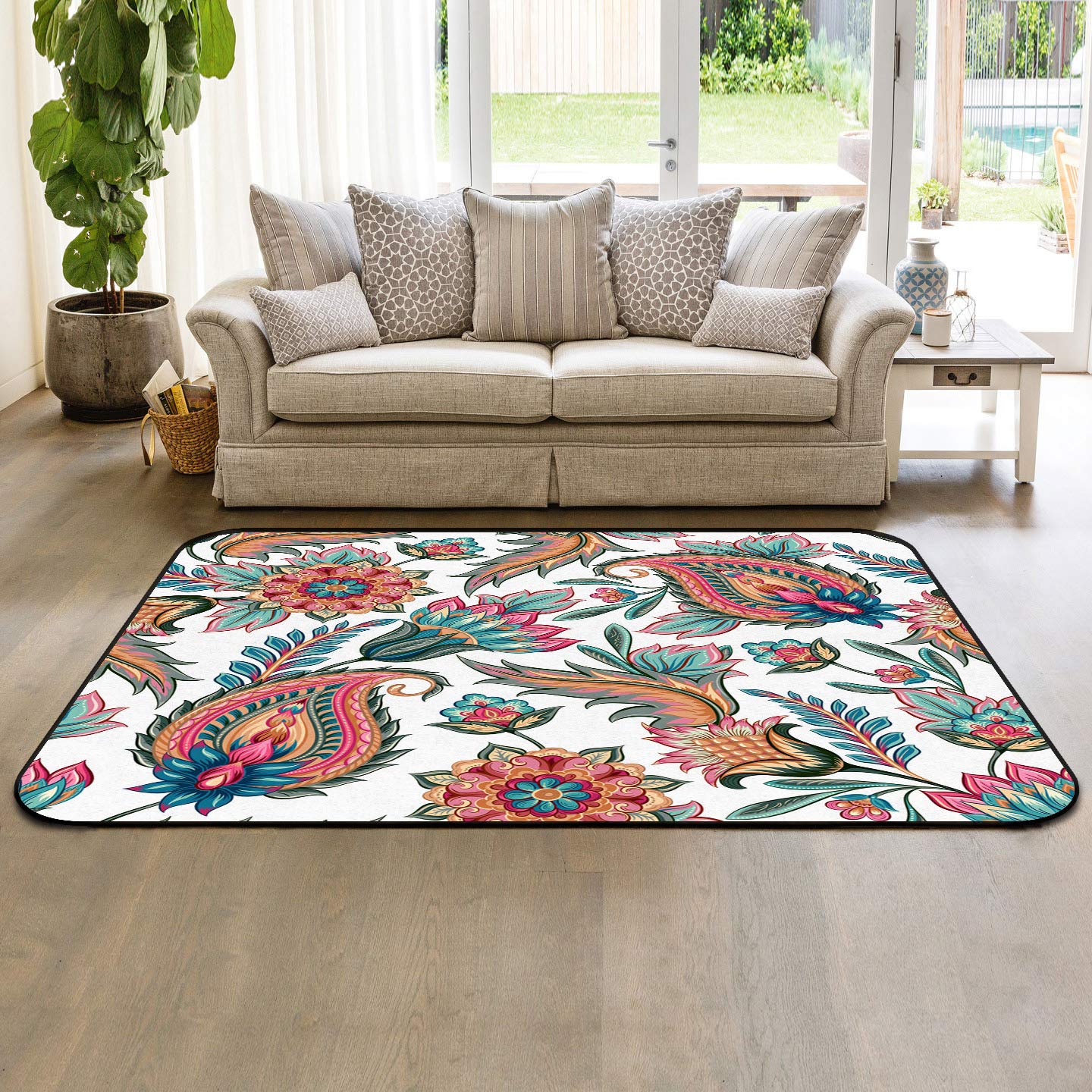 4' x 6' Vintage Paisley Floral Area Rug - Modern Throw Carpet for Nursery, Kids Room, Living Room & Bedroom | Soft Indoor/Outdoor Floor Covering | Perfect for Home Decor, Play Areas & Cozy Spaces