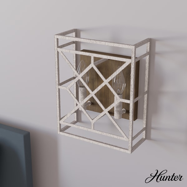 Hunter Langwood 2-Light Distressed White Wall Sconce - Vintage Farmhouse Lighting for Bedroom, Hallway & Entryway