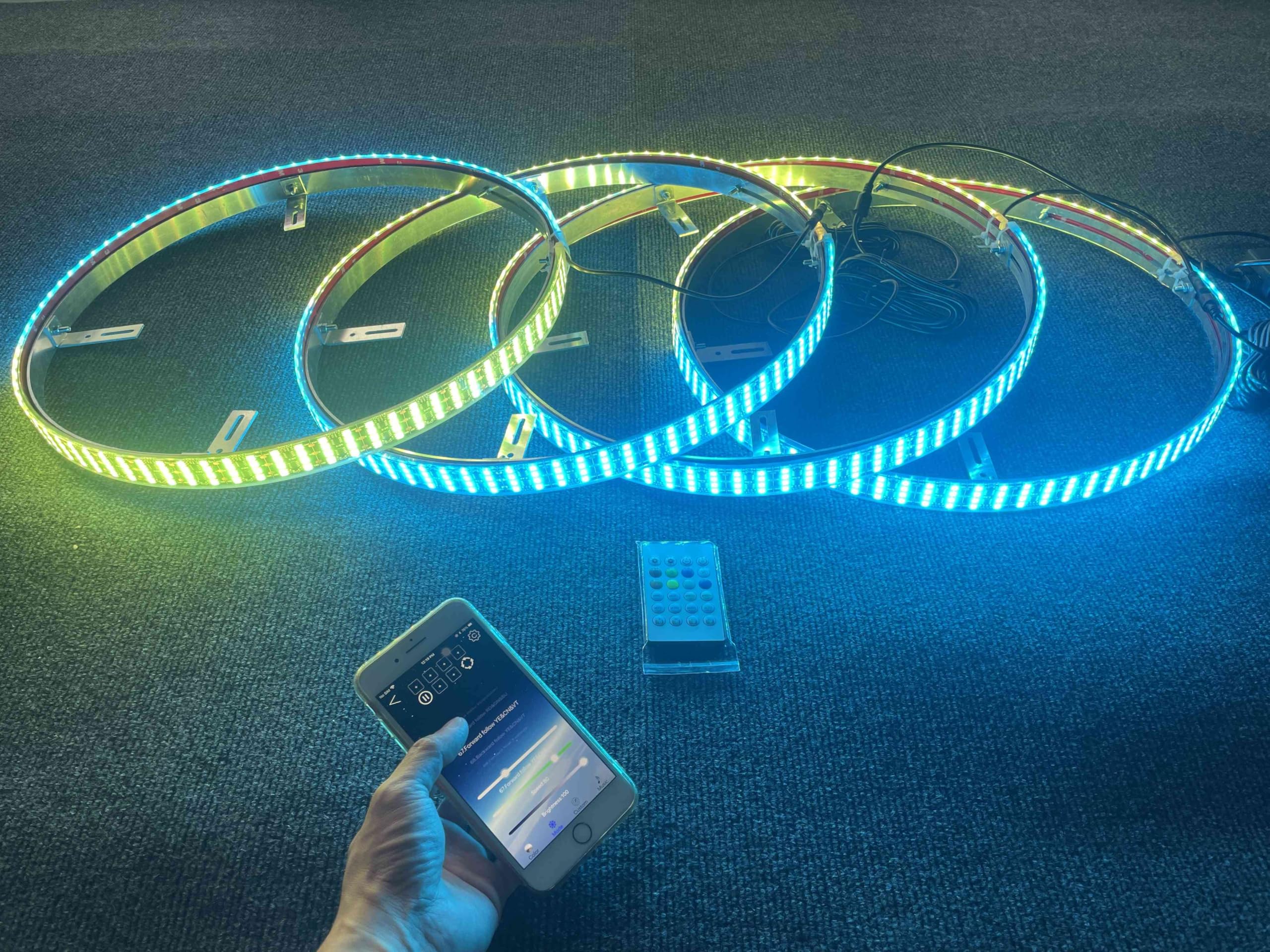 Quad Row RGB Color Chasing LED Wheel Rim Lights for Cars & Trucks - APP & Remote Control, Waterproof, 17.5
