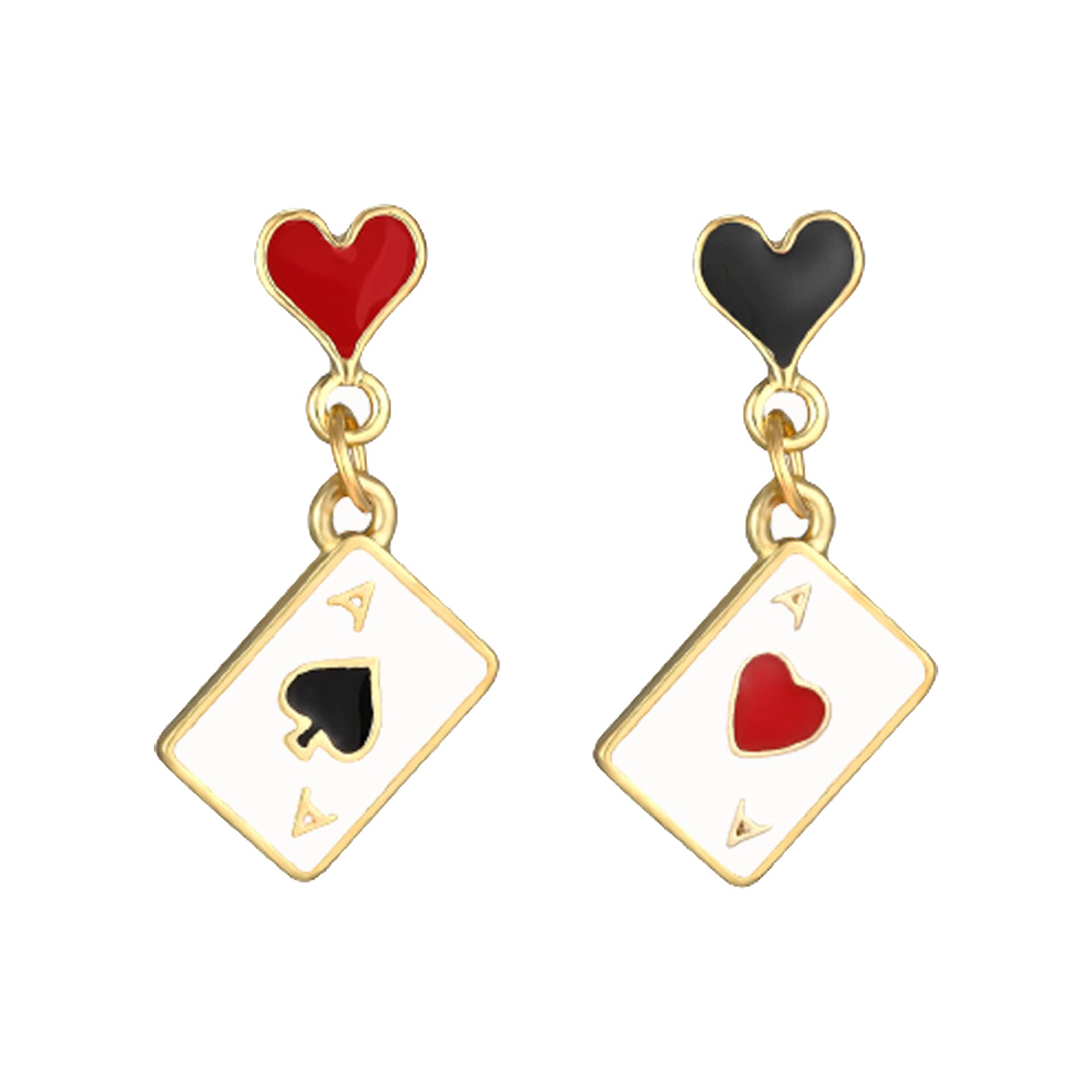 Queen of Hearts Earrings - Red Heart Poker Drop Dangle Earrings for Women | Asymmetric Long Clock Design | Costume Jewelry Accessories | Perfect for Cosplay, Halloween, Casino Parties & Themed Events