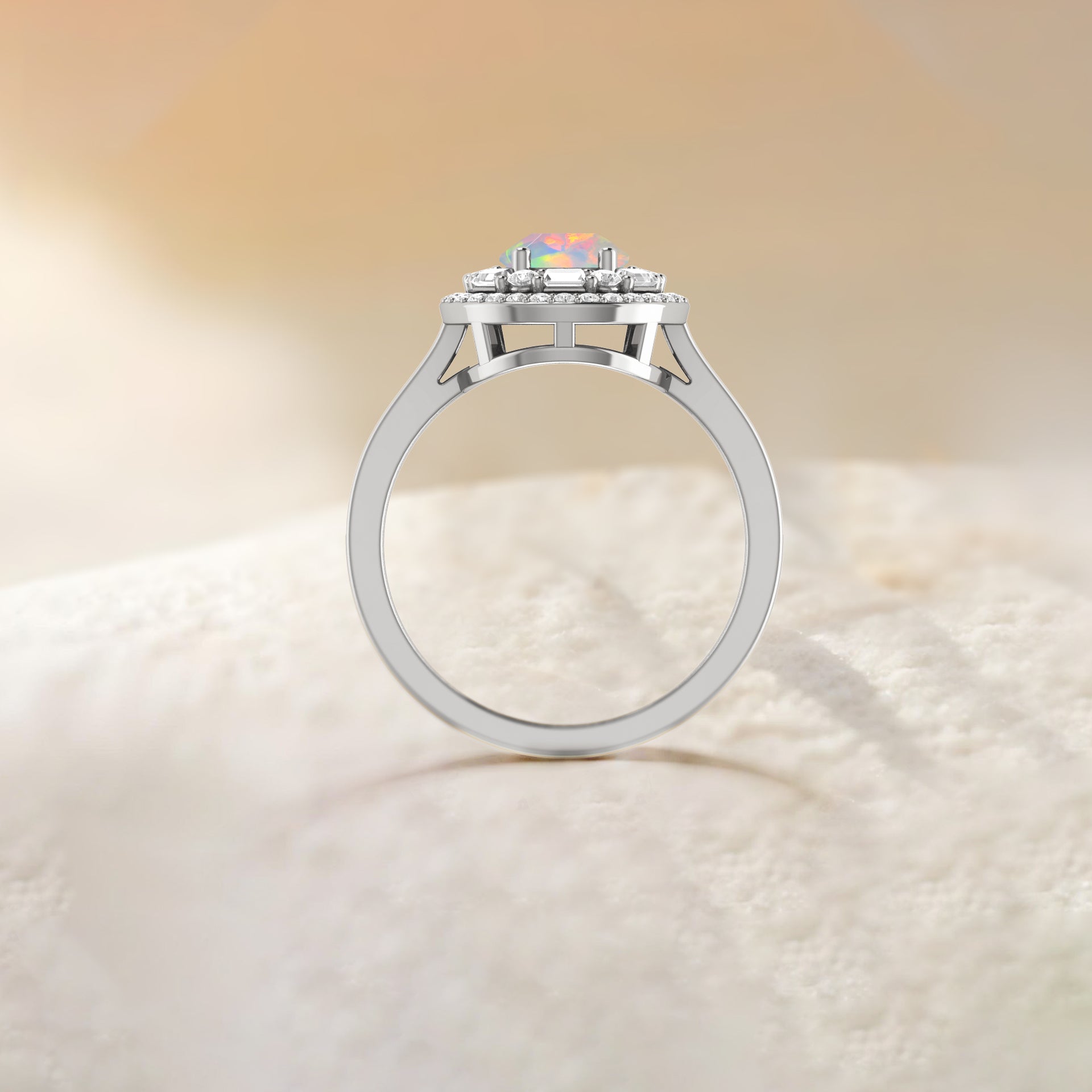 Pear Shape Natural White Opal Statement Halo Ring – Elegant Wedding, Engagement & Anniversary Jewelry Gift for Women