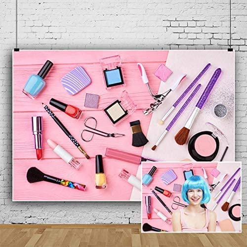 Yeele 10x8ft Vinyl Photography Backdrop - Sweet Pink Makeup Theme with Cosmetics Frame, Eyeshadow, Lipstick & Beauty Tools - Perfect for Makeup Vloggers, Live Streams & Cosmetic Photography