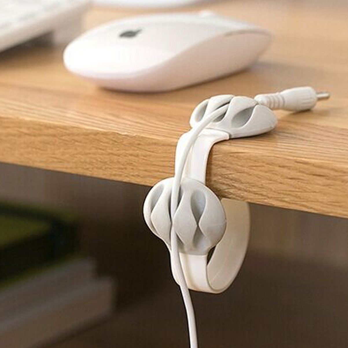 **Coralpearl Non-Adhesive Desk Cable Drop Clips – Weighted Cord Holder for Wire Management, Removable Silicone Clamp Organizer for Phone & Computer Chargers (4 Pack, White) – Perfect for Home Office & Workspace**