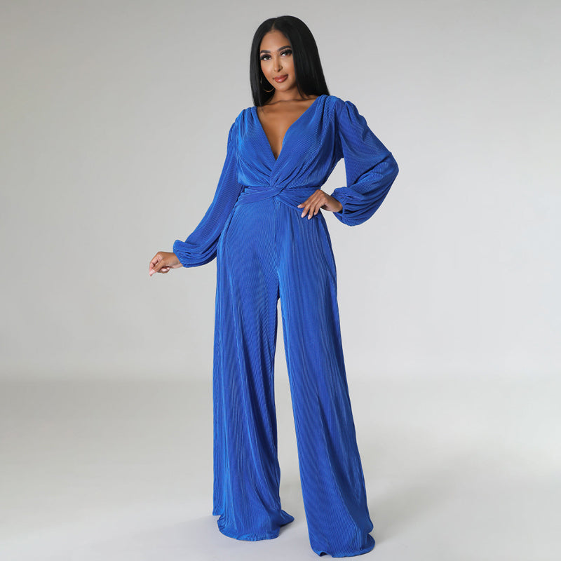 Stylish Long Sleeve Wide Leg Jumpsuit for Women - Trendy One Piece Romper with Pockets | Perfect for Casual Outings, Office Wear & Fall Fashion