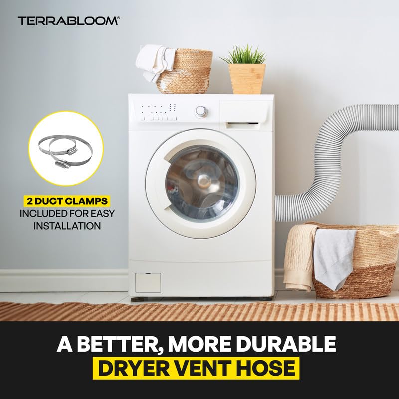 TerraBloom 6-Inch Dryer Vent Hose 25 Feet - Premium 3-Layer Aluminum Flexible HVAC Duct with 2 Bonus Clamps - Silver Ventilation Hose for Dryer, Grow Tent & HVAC Systems - Ideal for Home Laundry Rooms, Indoor Gardening & Ventilation Solutions