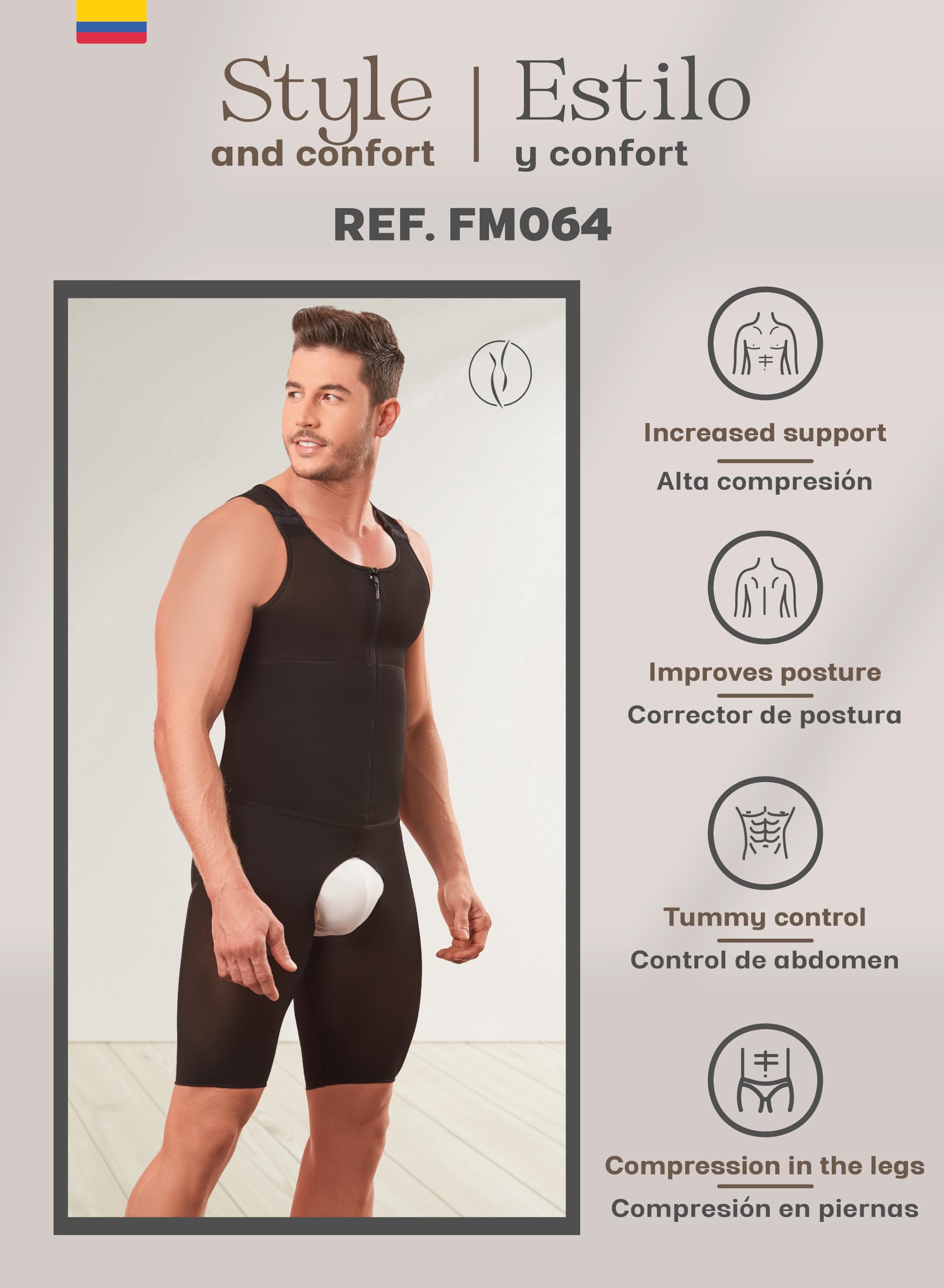Men's Colombian Fajas High Compression Girdle - Post Surgical Shapewear for Men | Waist Trainer & Body Shaper for Workout, Recovery & Everyday Wear