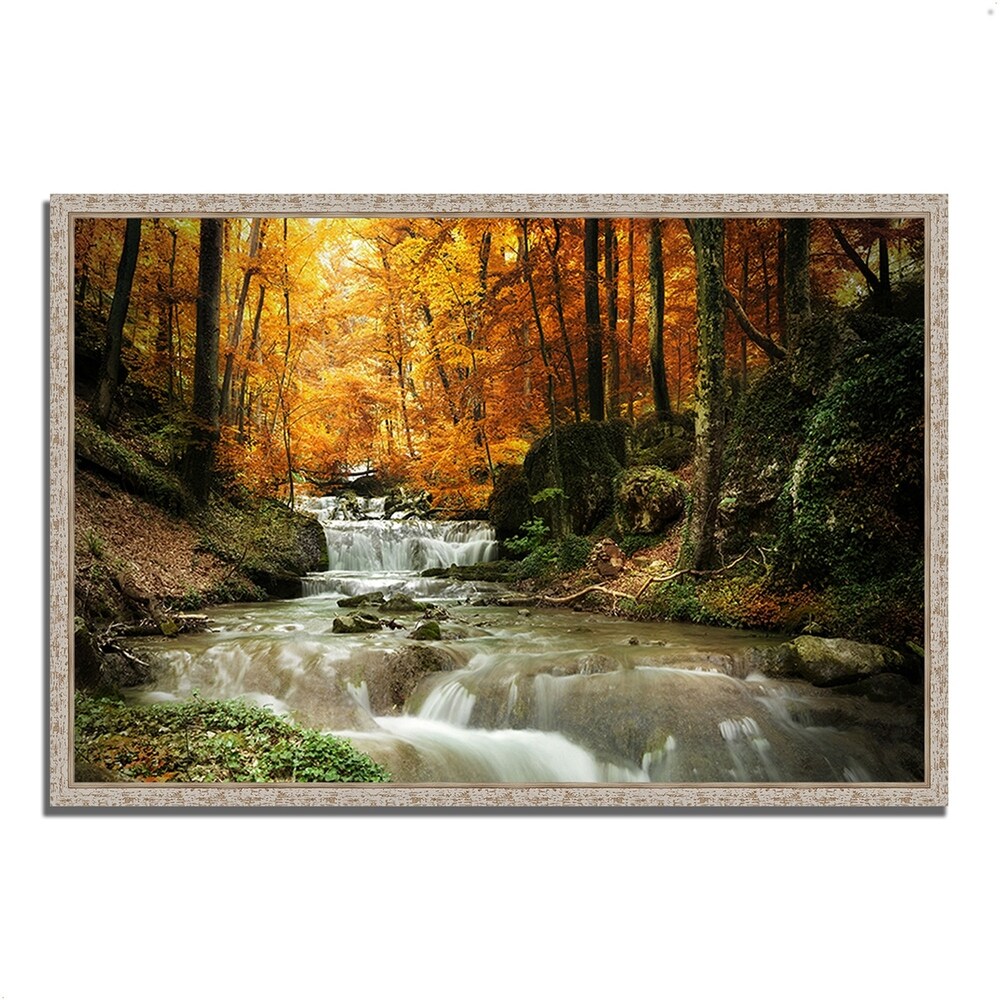 Autumn Stream Landscape Art - Premium Giclee Print on Gallery Wrapped Canvas - Ready to Hang Wall Decor for Living Room, Bedroom & Office