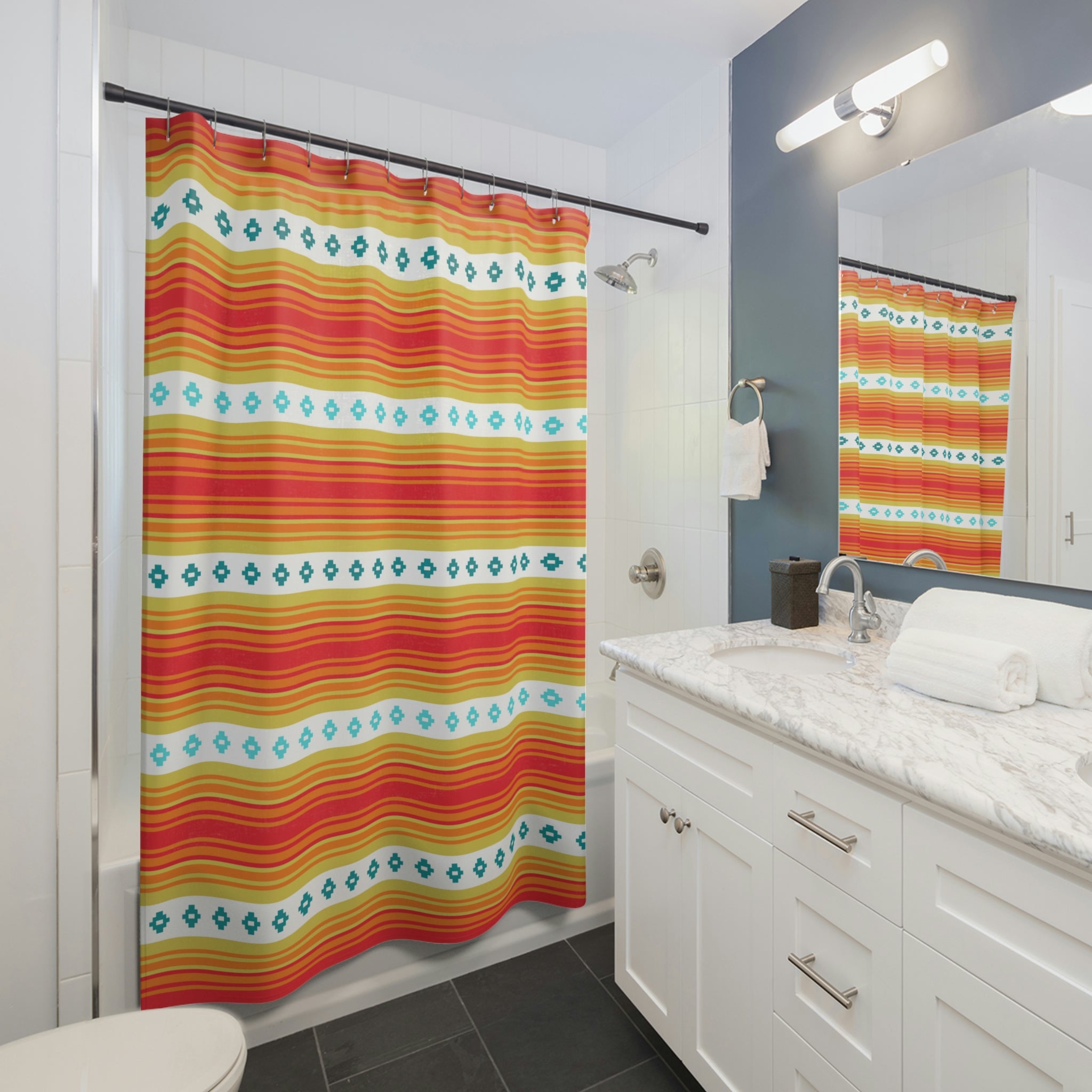 Southwestern Shower Curtain - Western Style Bathroom Decor with Vibrant Patterns, Waterproof & Mold Resistant, Standard Size 72x72 Inches - Perfect for Boho, Ranch or Desert Themed Bathrooms