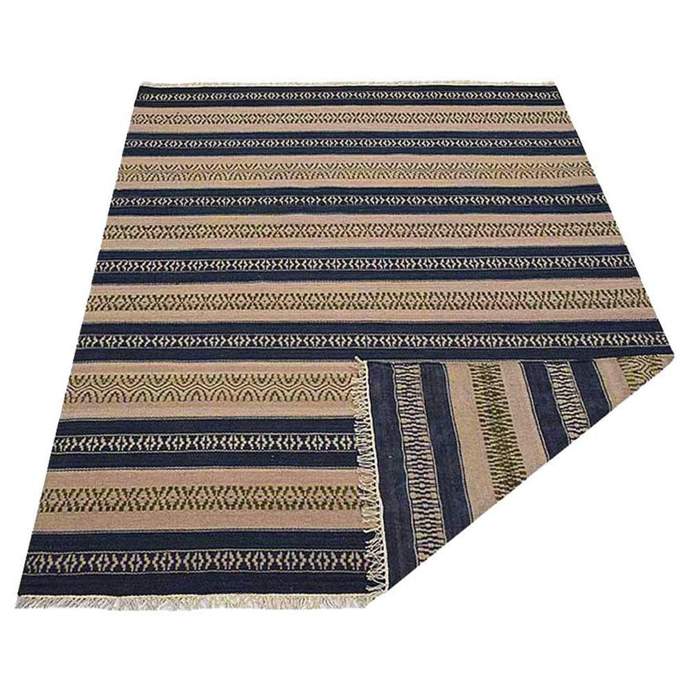 Hand Woven Flat Weave Kilim Wool Eco-Friendly Area Rugs 8'x10' - Rectangle Aqua Cream Contemporary Modern Low Pile Handmade Rug for Living Room, Bedroom & Home Decor | Non-Slip Durable Floor Covering (D00114)