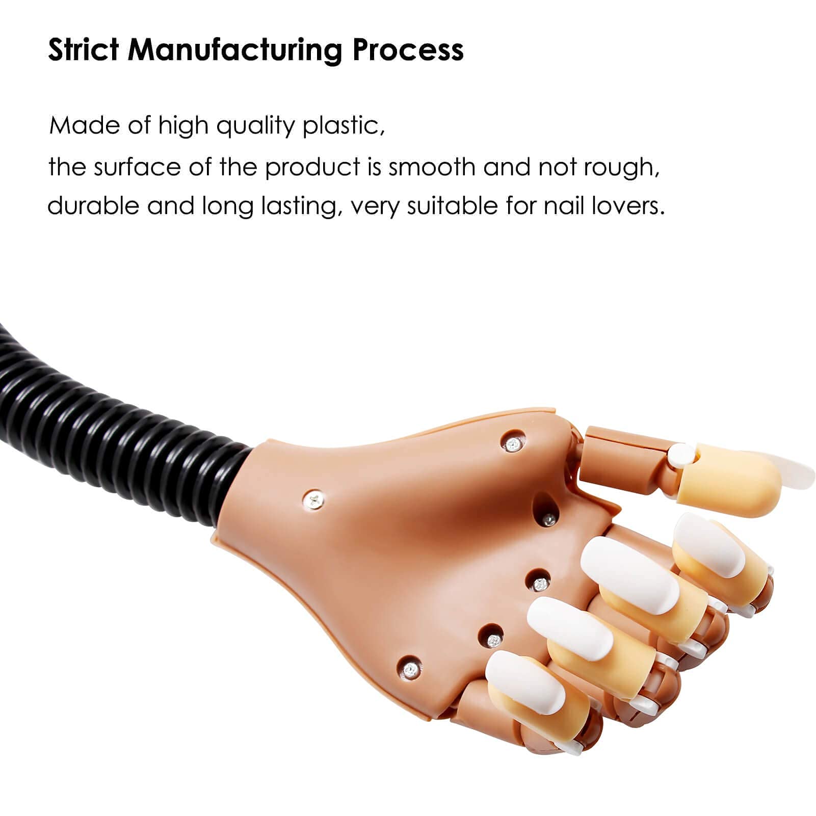 Professional Acrylic Nail Practice Hand with 400pcs Nail Tips - Non-Slip Flexible Fake Hands for Nail Art Training - Perfect for Beginners & Salon Practice (Brown) - Ideal for Home Practice, Nail School & Professional Skill Development
