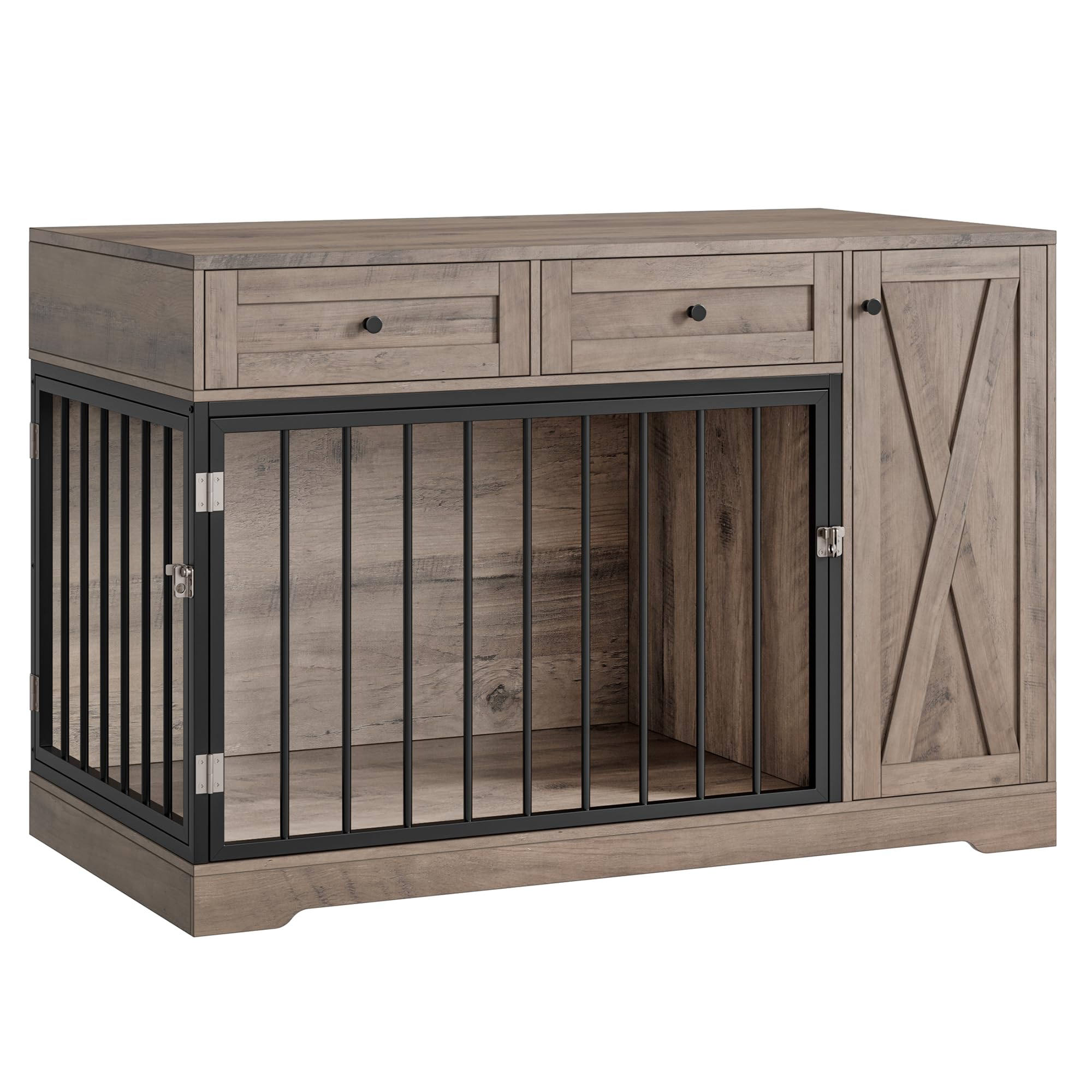 Wooden Dog Crate Furniture with Storage - Modern Pet House for Small Medium Dogs, Indoor Kennel & Side Table for Living Room