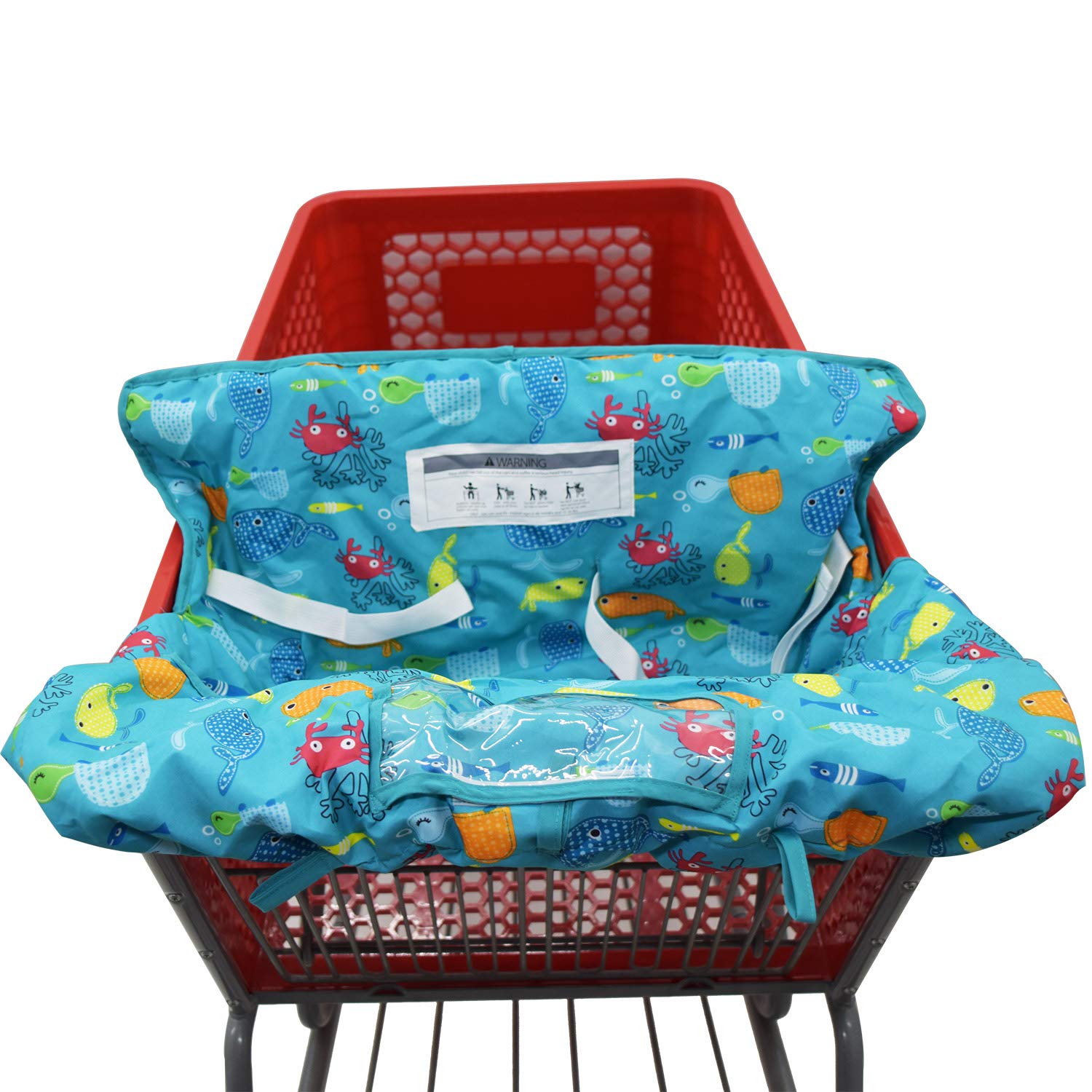 Twin Double Baby Shopping Cart Cover for Siblings with Carrying Case - Fits Costco & Sam's Club Warehouse Carts - Blue Sea World Design for Grocery Shopping & Mall Outings