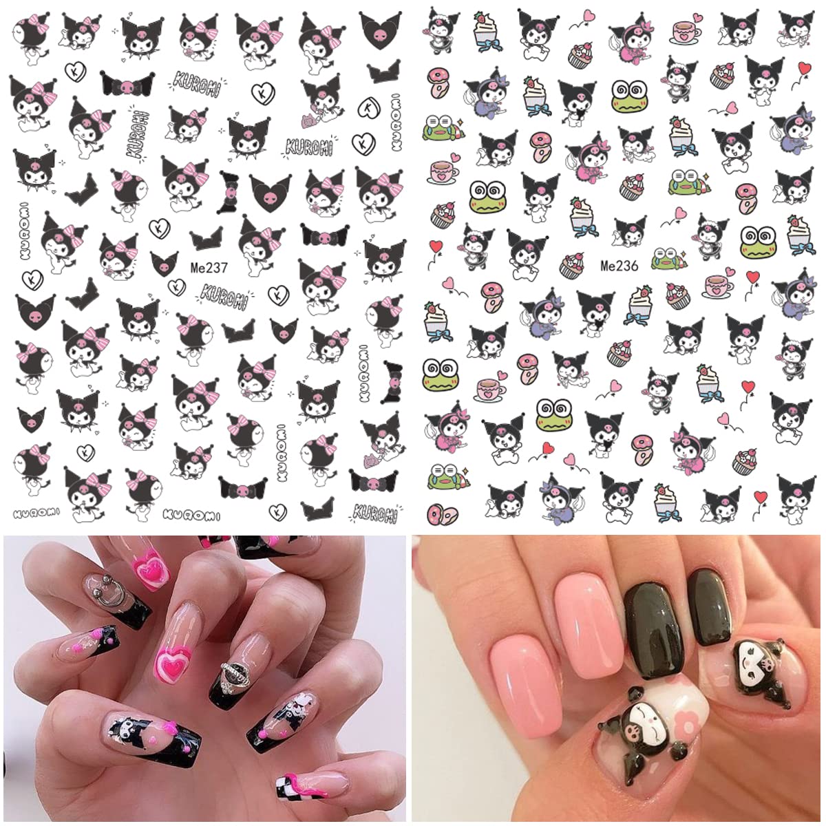 **Cute Cartoon 3D Nail Art Stickers - Self-Adhesive Nail Decals for Women, Kids & Girls - Manicure & Acrylic Nails Decoration (6 Sheets) - Perfect for Parties, Holidays & DIY Nail Art**