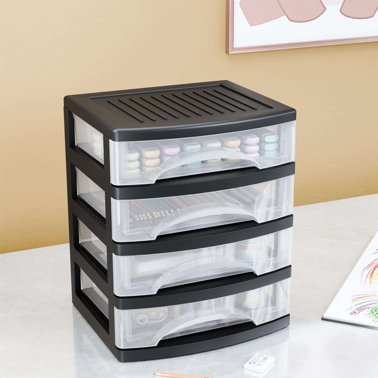 2-Pack White Plastic Desktop Organizer with 2 Drawers - Versatile Storage Box for Office Supplies, Makeup & School Essentials | Perfect for Home, Office & Workspace Organization (Black, Small 4-Drawer Option Available)