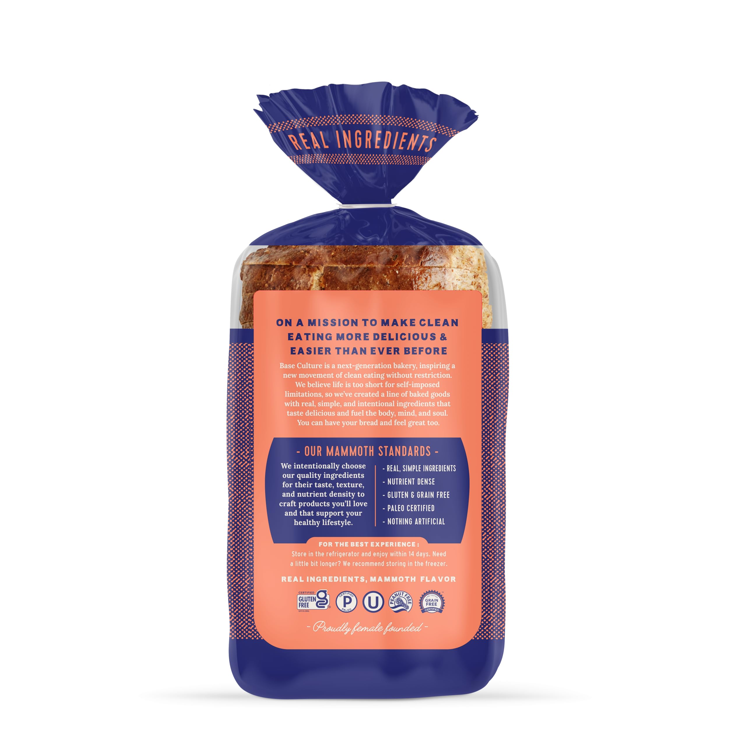 Base Culture Paleo Bread - Large Size 24oz (18 Slices) | 100% Paleo Certified, Gluten Free, Grain Free, Non-GMO, Dairy Free, Soy Free | Healthy Low Carb Bread Alternative | Perfect for Sandwiches, Toast & Keto Diet