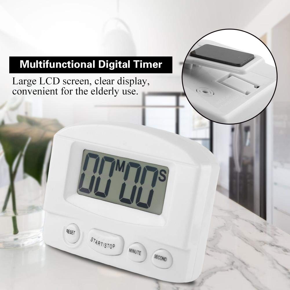 Fdit Portable Digital Kitchen Timer - Large LCD Display Countdown Clock with Bracket & Magnet (White) | Perfect for Cooking, Baking, Lab Experiments & Classroom Activities