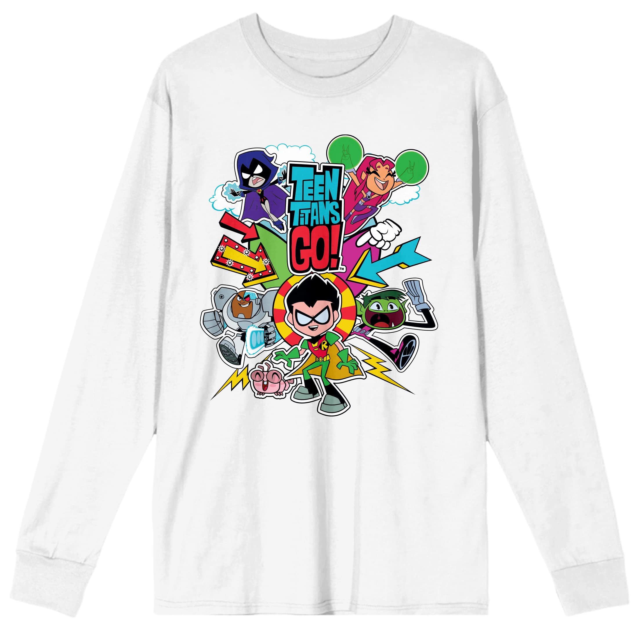 Teen Titans Go to The Movies Logo Men's White Long Sleeve T-Shirt | Superhero Graphic Tee for Fans | Casual Wear & Cosplay Costume
