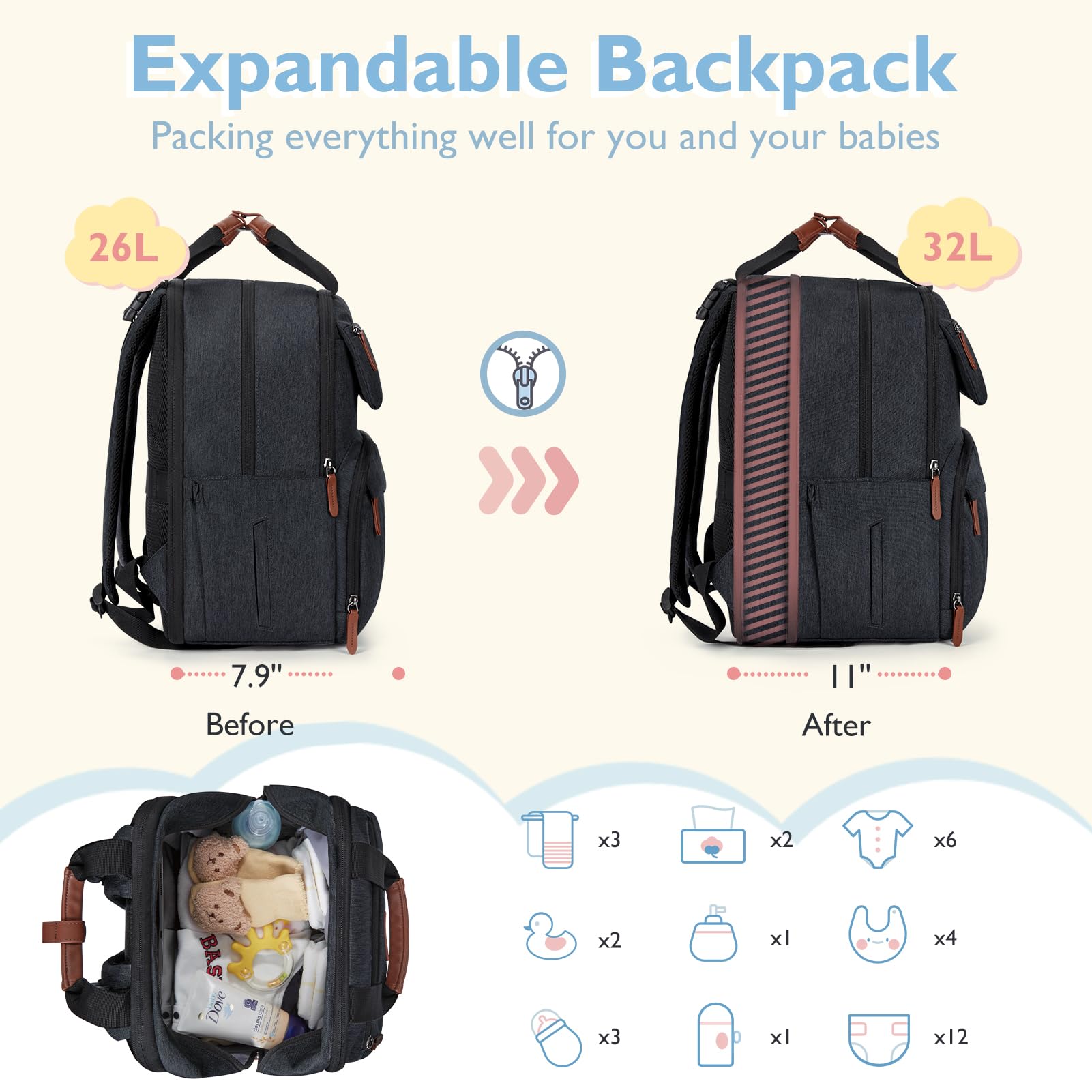Mommore Extra Large Diaper Backpack for Twins & 2 Kids - Waterproof Travel Diaper Bag with Changing Pad | Perfect for Outdoor Adventures, Baby Travel & Daily Parenting