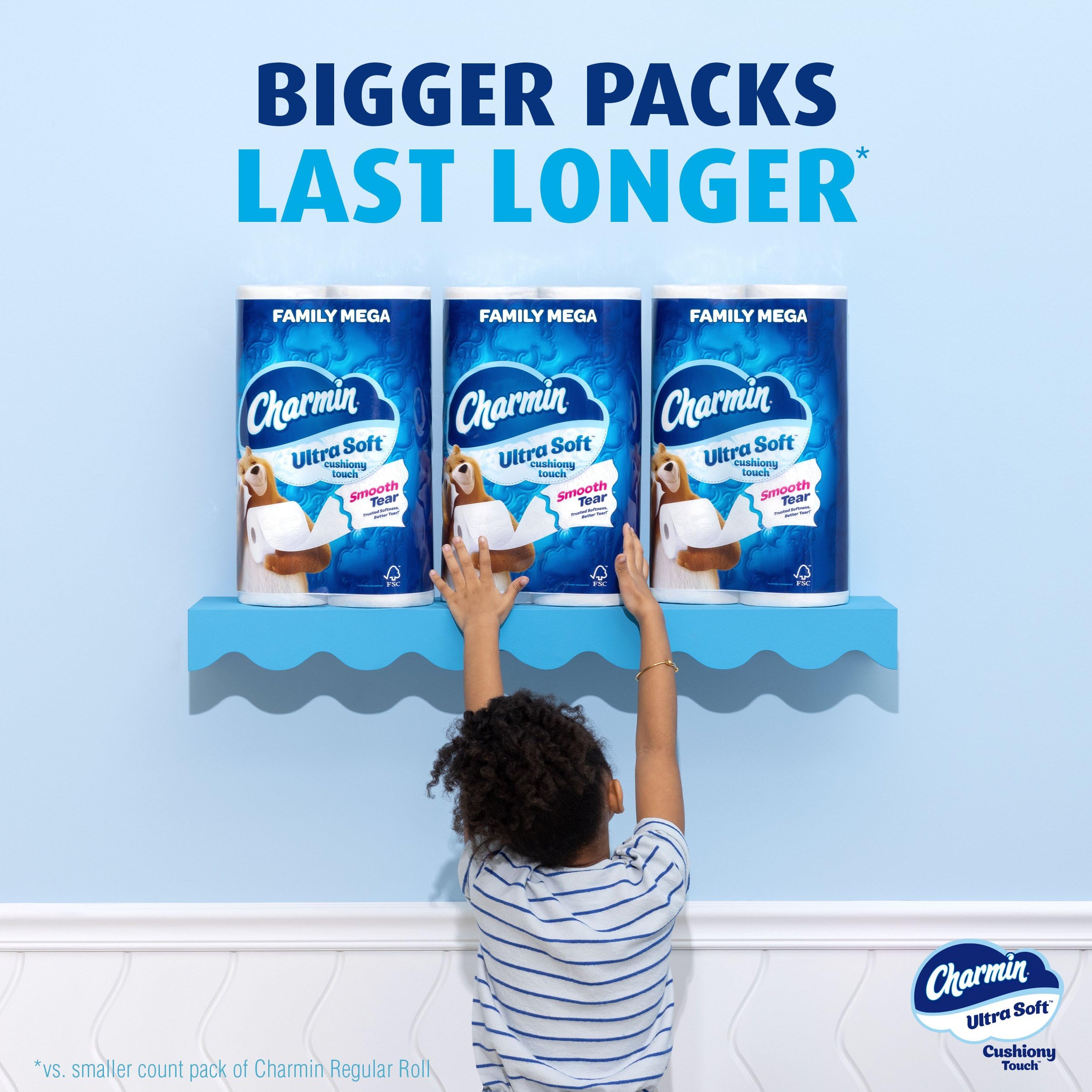 Charmin Ultra Soft Cushiony Touch Toilet Paper - 30 Family Mega Rolls (Equivalent to 153 Regular Rolls) | Premium Bathroom Tissue for Home & Office Use | Gentle & Strong for Everyday Comfort