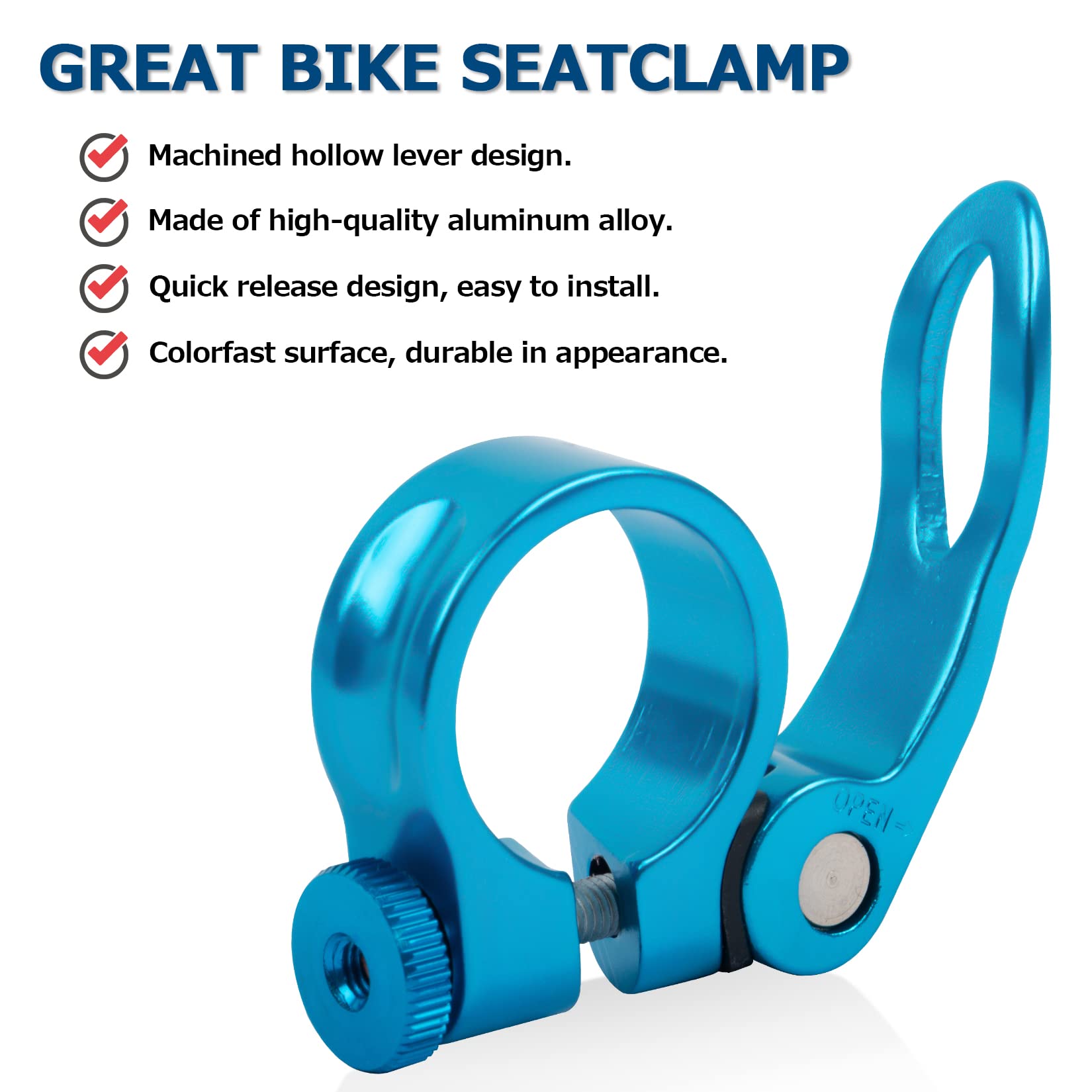 PSLER 31.8mm Bike Seat Post Clamp Quick Release for Mountain Road & Casual Bicycles - Lightweight Aluminum Alloy Seatpost Clamp (Blue) - Perfect for MTB Trail Riding, Commuting & Urban Cycling