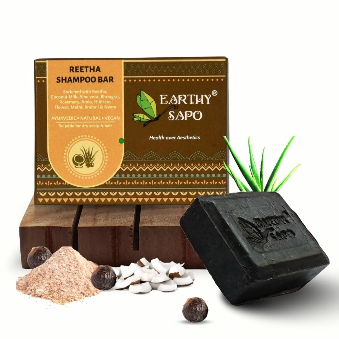 Organic Reetha Shampoo Bar for Dry Hair - 100g Ayurvedic Hair Care with Coconut Milk | Vegan, Chemical-Free, Eco-Friendly Handmade Shampoo | Perfect for Travel, Camping & Zero-Waste Lifestyle