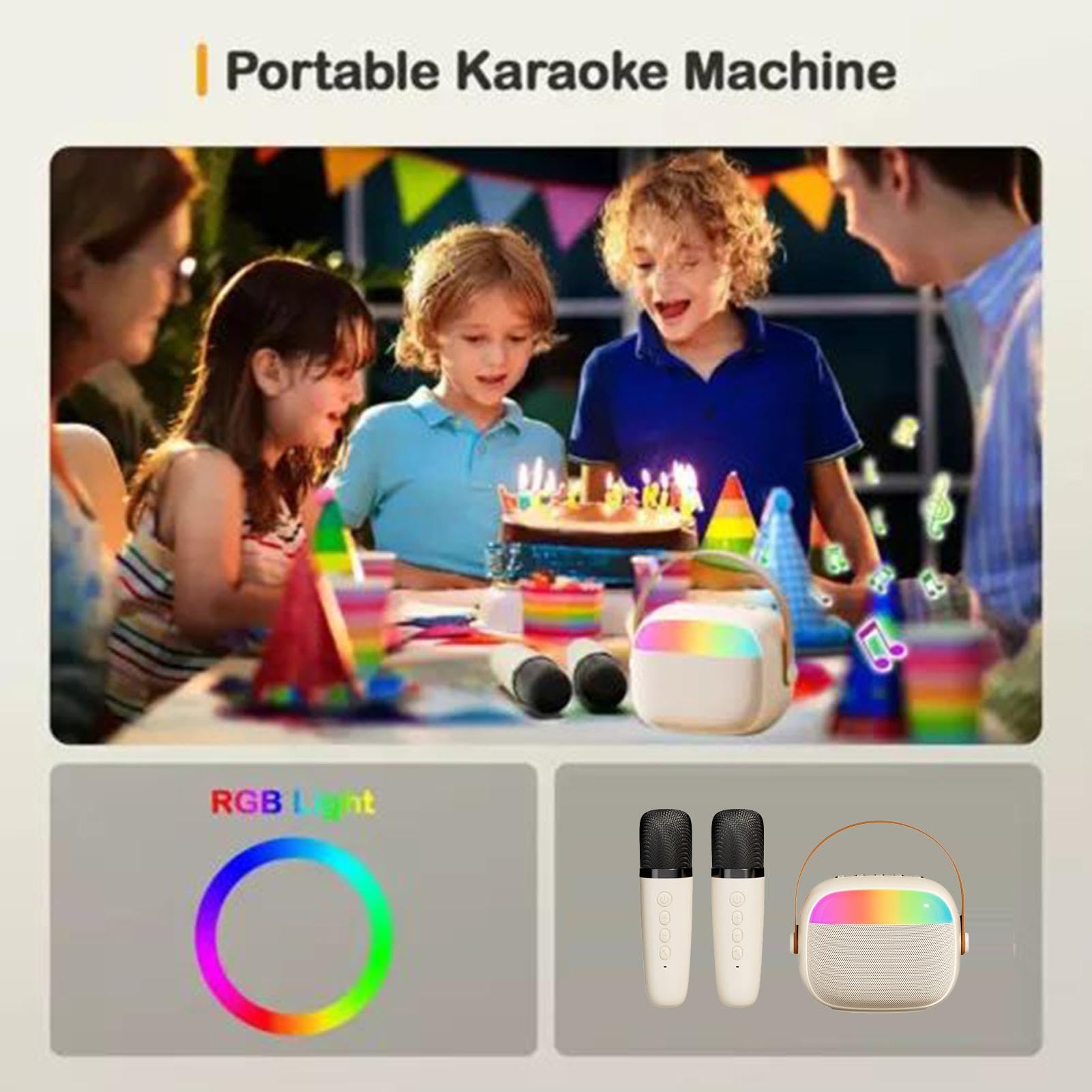 Wireless Karaoke Machine with 2 Microphones - Portable Bluetooth Karaoke System for Adults & Kids - Perfect for Family Gatherings, Parties & Home Entertainment