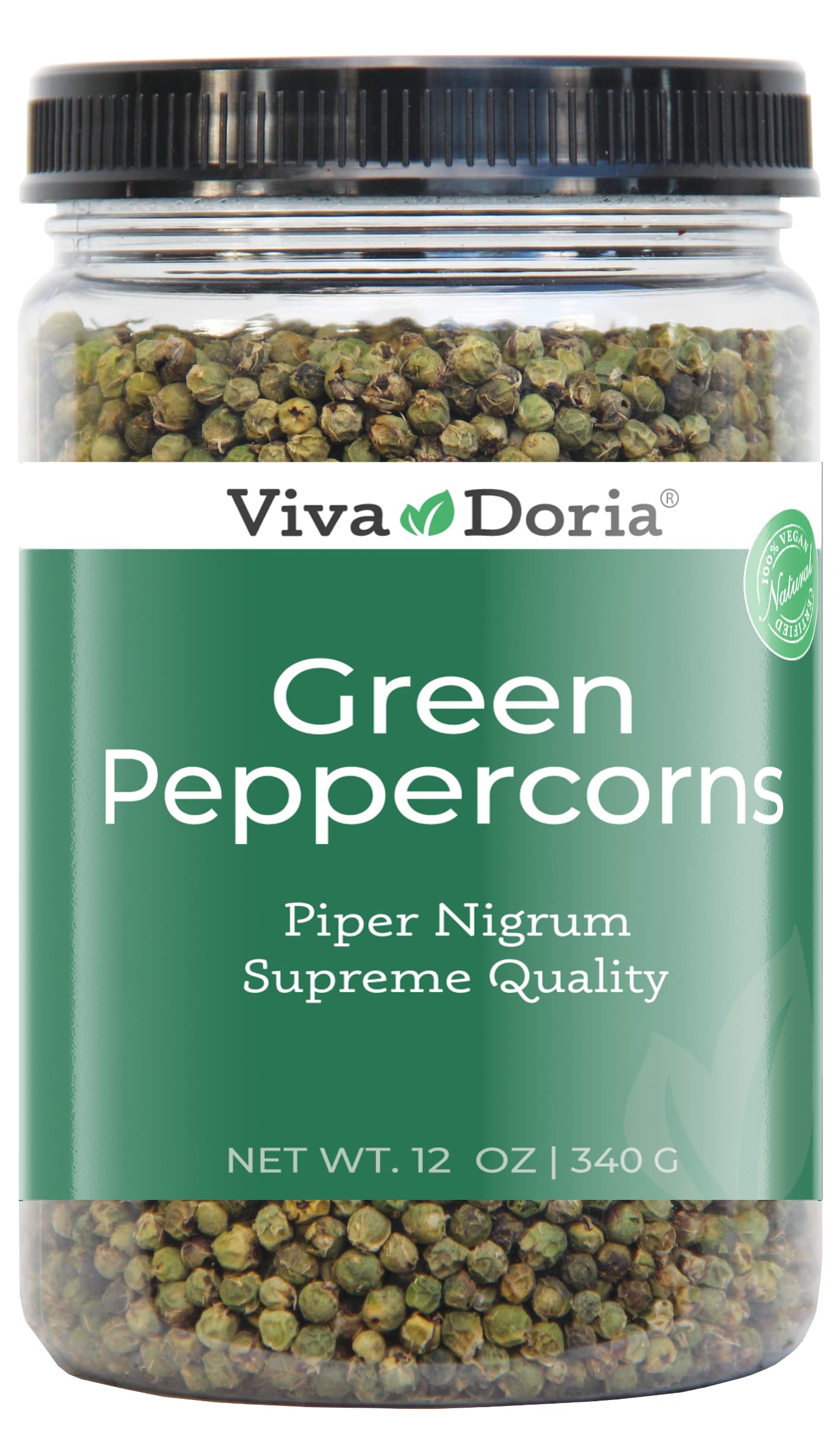 Viva Doria Whole Green Peppercorns 12oz (340g) - Steam Sterilized, Premium Quality, Grinder Refill - Perfect for Steak Seasoning, Gourmet Cooking & Spice Blends