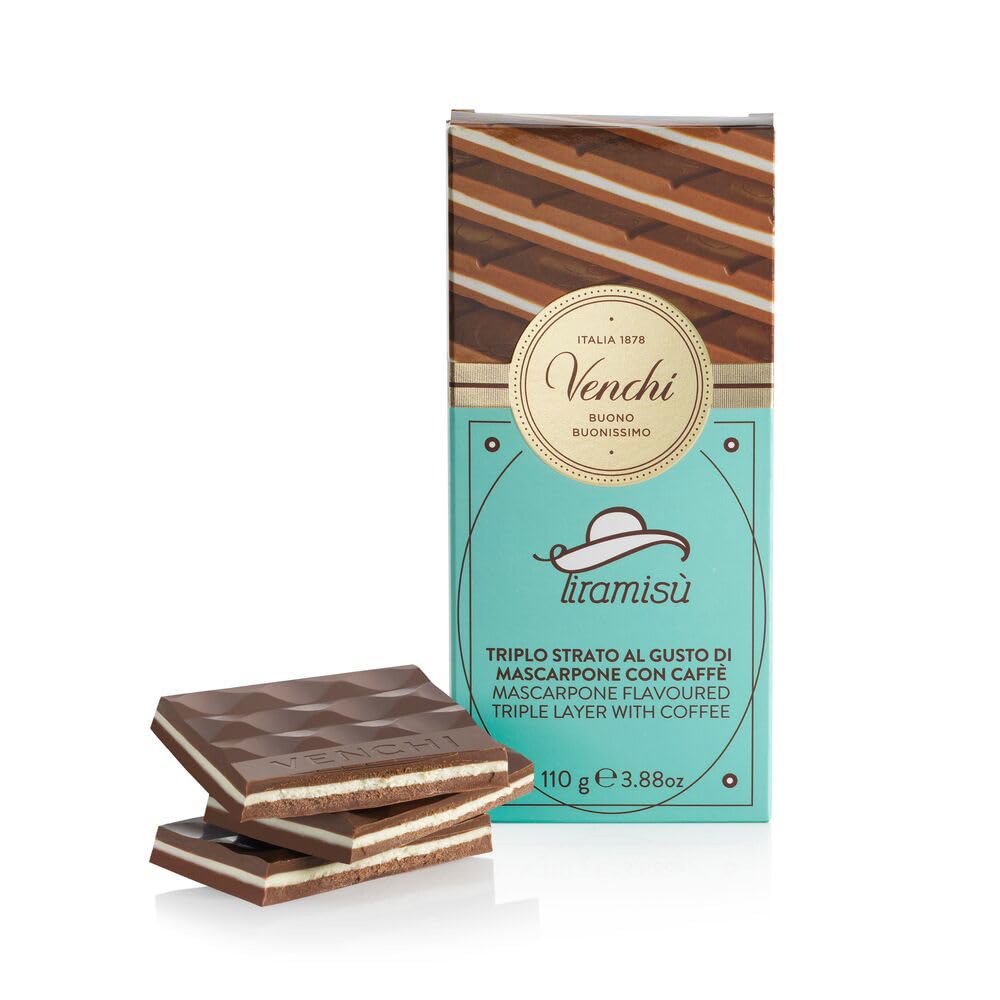 Venchi Tiramisu Chocolate Bar 3.88 oz - Italian Coffee, Mascarpone Cream & Dark Chocolate Layers - Gluten Free Gourmet Chocolate - Perfect for Gifts, Desserts & Coffee Pairing