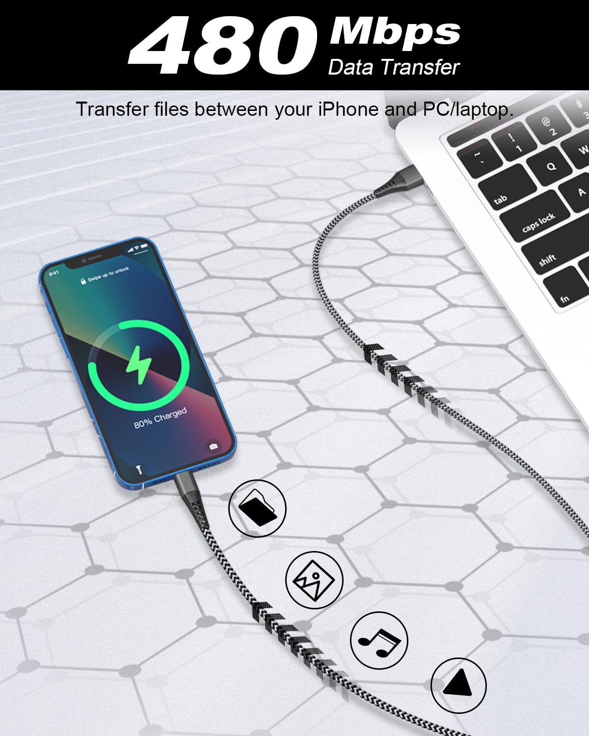 Apple MFi Certified iPhone Charger Cable 2M 3Pack - Fast Charging Lightning Cable USB to Lightning Cord for iPhone 14/13/12/11 Pro Max/X/XS/8/7 & iPad - Perfect for Home, Office & Travel Charging Needs