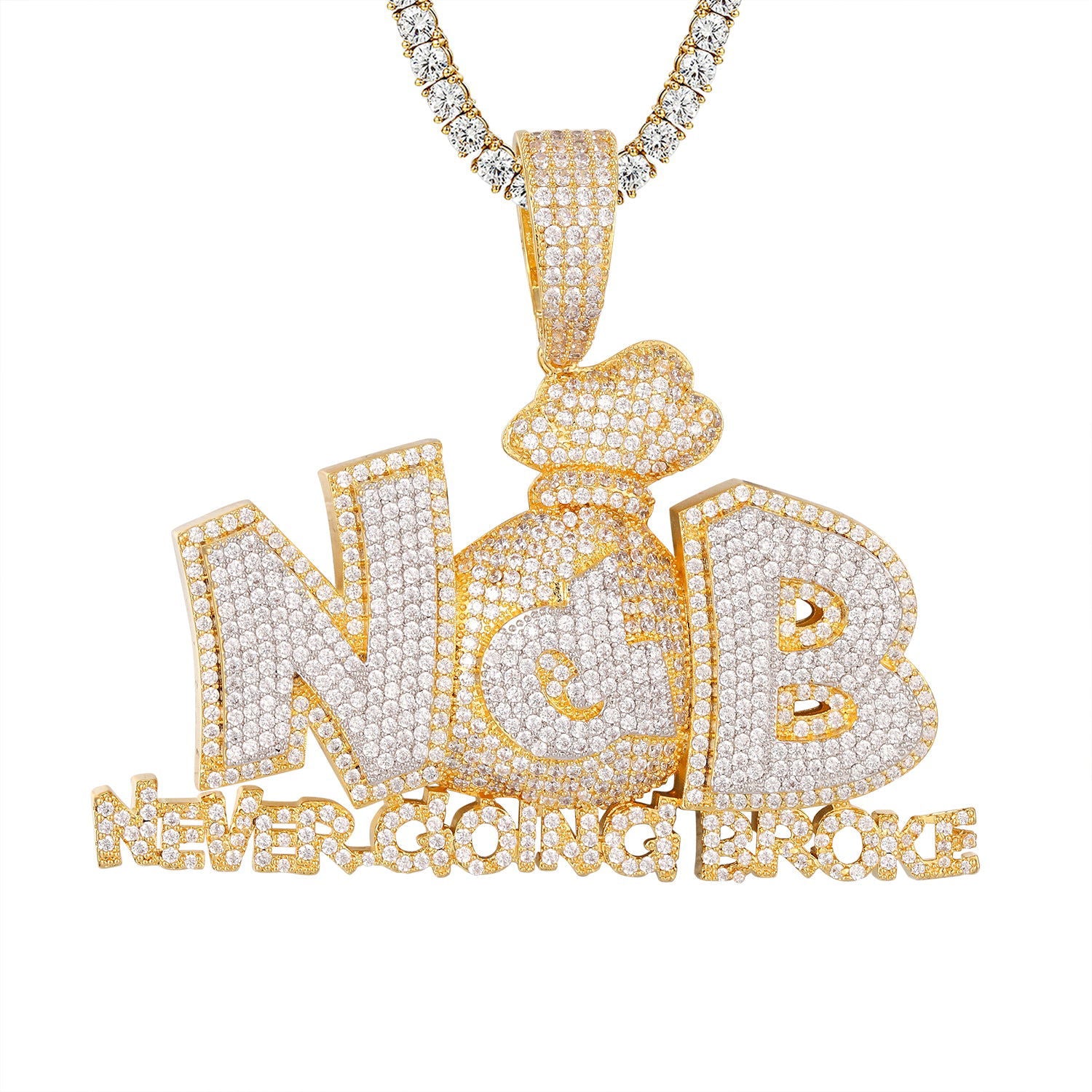Men's Never Going Broke Rich Dollar Money Bag Bling Pendant - Hip Hop Jewelry for Rappers & Streetwear Fashion (Perfect for Concerts, Parties & Bold Style Statements)