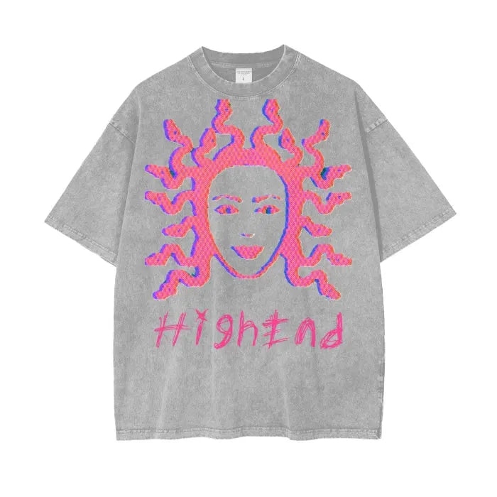 Premium Medusa Embroidery Print Acid Wash Oversized T-Shirt - 250 GSM Heavyweight Cotton - Gothic Streetwear for Men & Women - Perfect for Concerts, Festivals, and Edgy Fashion Statements