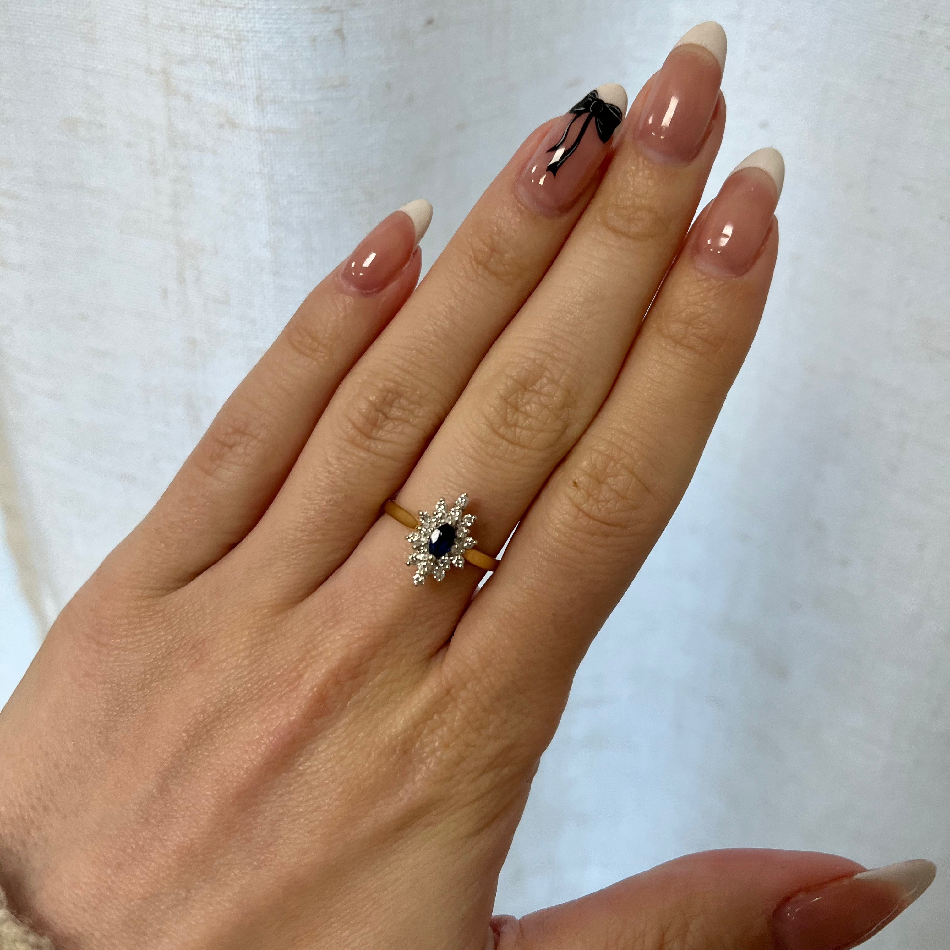 Exquisite 0.20ctw Diamond Halo & Sapphire Engagement Ring | 0.12ct Center Stone | Size 5.25 | Perfect for Proposals, Anniversaries & Special Occasions