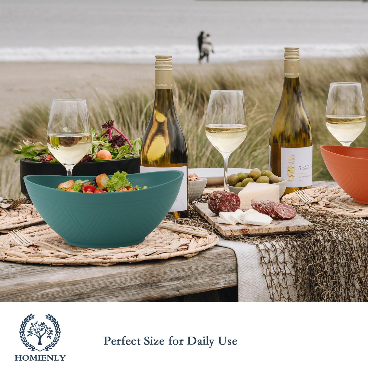 Homienly 9.6 Inch Large Serving Bowls Set of 4 - 60 Oz Oval Dishes for Salad, Pasta, Side Dishes - Microwave & Dishwasher Safe - Multi Color - Perfect for Wedding Parties, Family Dinners & Entertaining Guests