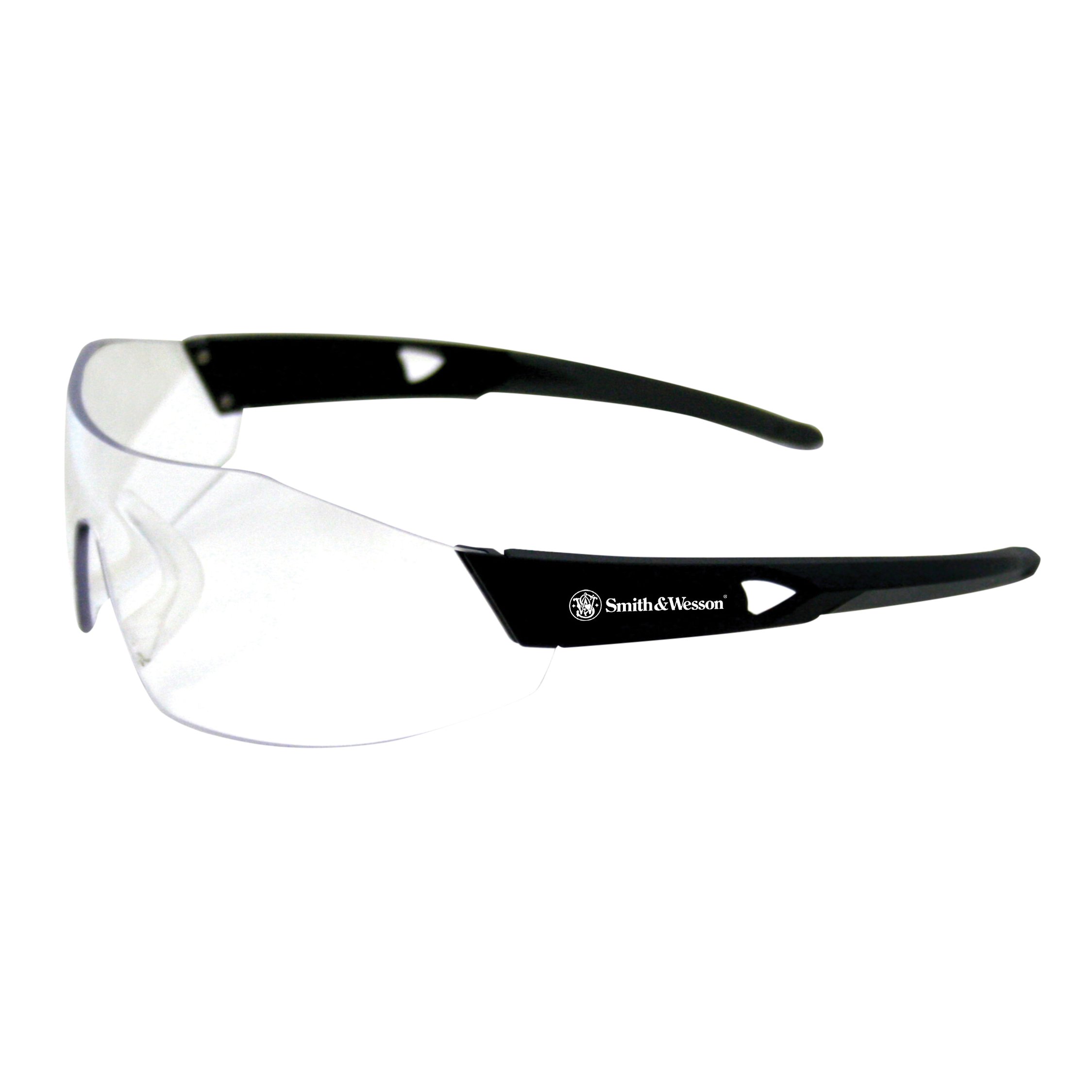 KLEENGUARD Smith & Wesson 44 Magnum Safety Glasses - Black Frame with Clear Anti-Fog Lens (12 Pairs/Case) - Ideal for Shooting Range, Construction Work & Industrial Safety Protection