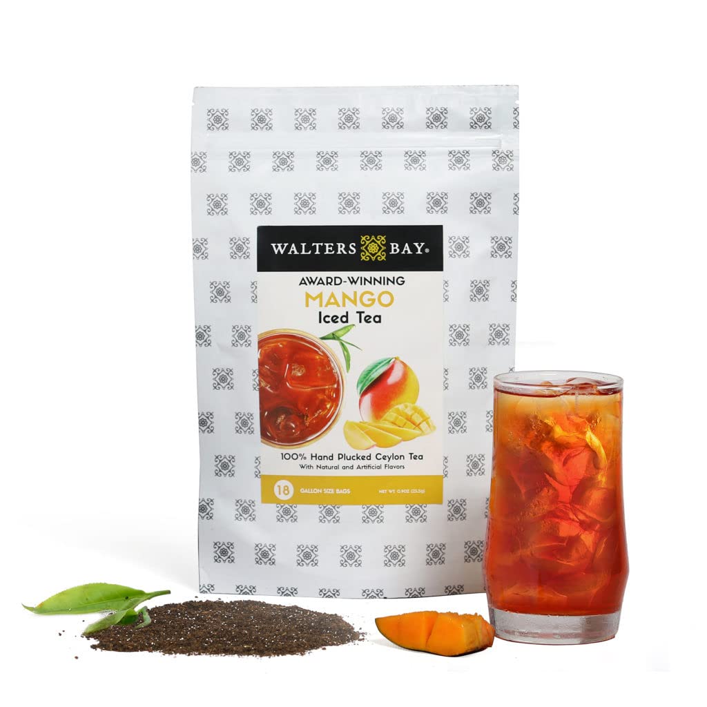 Walters Bay Mango Iced Tea Bags - 18 Count Gallon-Sized Ceylon Black Tea | Unsweetened, 100% Hand-Plucked, Luscious Mango Flavor | Perfect for Summer Parties, Office Refreshments & Healthy Beverage Alternatives