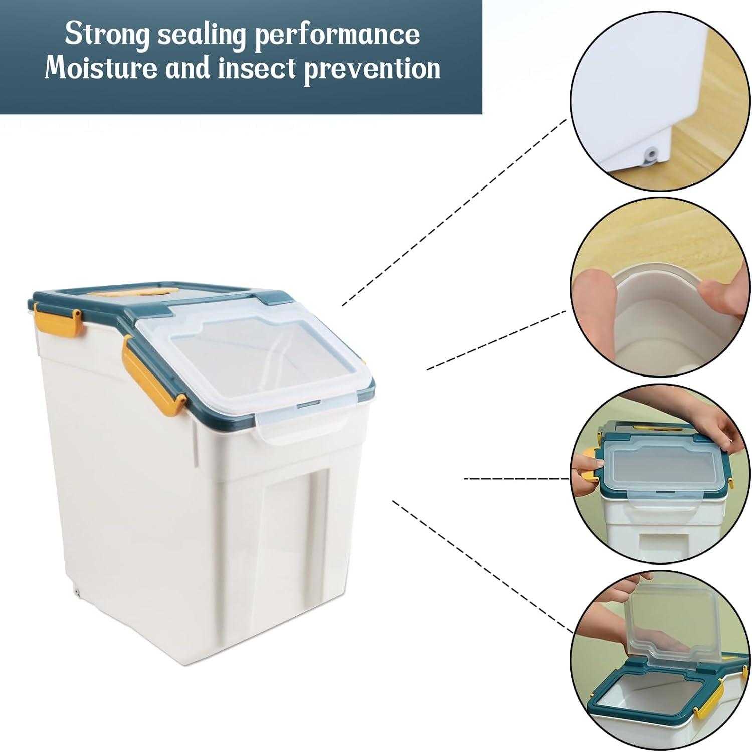 2-Pack Airtight Plastic Pet Food Storage Containers with Lids, Scoop & Wheels - Perfect for Dog Food, Cat Food, Rice, Grain, Flour Storage - Ideal for Kitchen Pantry Organization & Pet Feeding Areas (Blue)