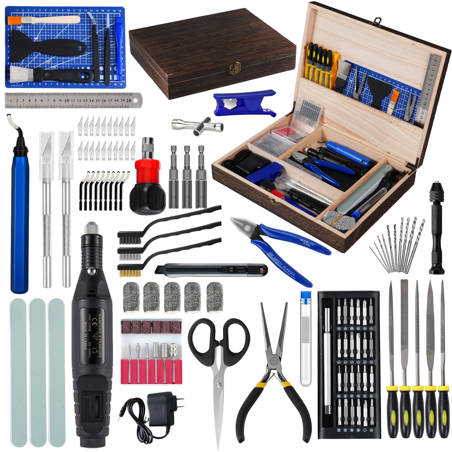 Premium 124-Piece 3D Printing Tool Kit with Wooden Toolbox - Includes Deburring Tool, Sanding Pens, Tube Cutter for Model Removing, Cleaning & Finishing - Perfect for DIY 3D Printing Projects, Model Repair & Crafting