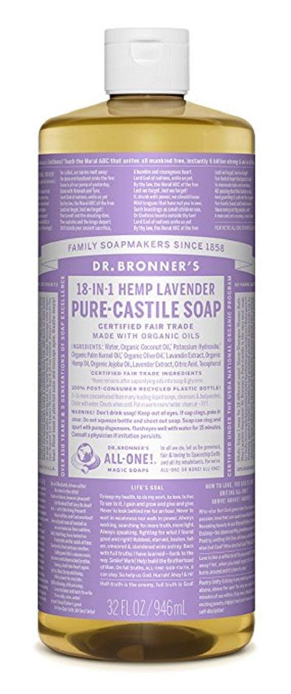 Dr. Bronner's Organic Lavender Castile Liquid Soap - 32oz (Pack of 4) | All-Natural Body Wash, Shampoo & Household Cleaner | Vegan, Cruelty-Free & Eco-Friendly for Sensitive Skin & Baby Care