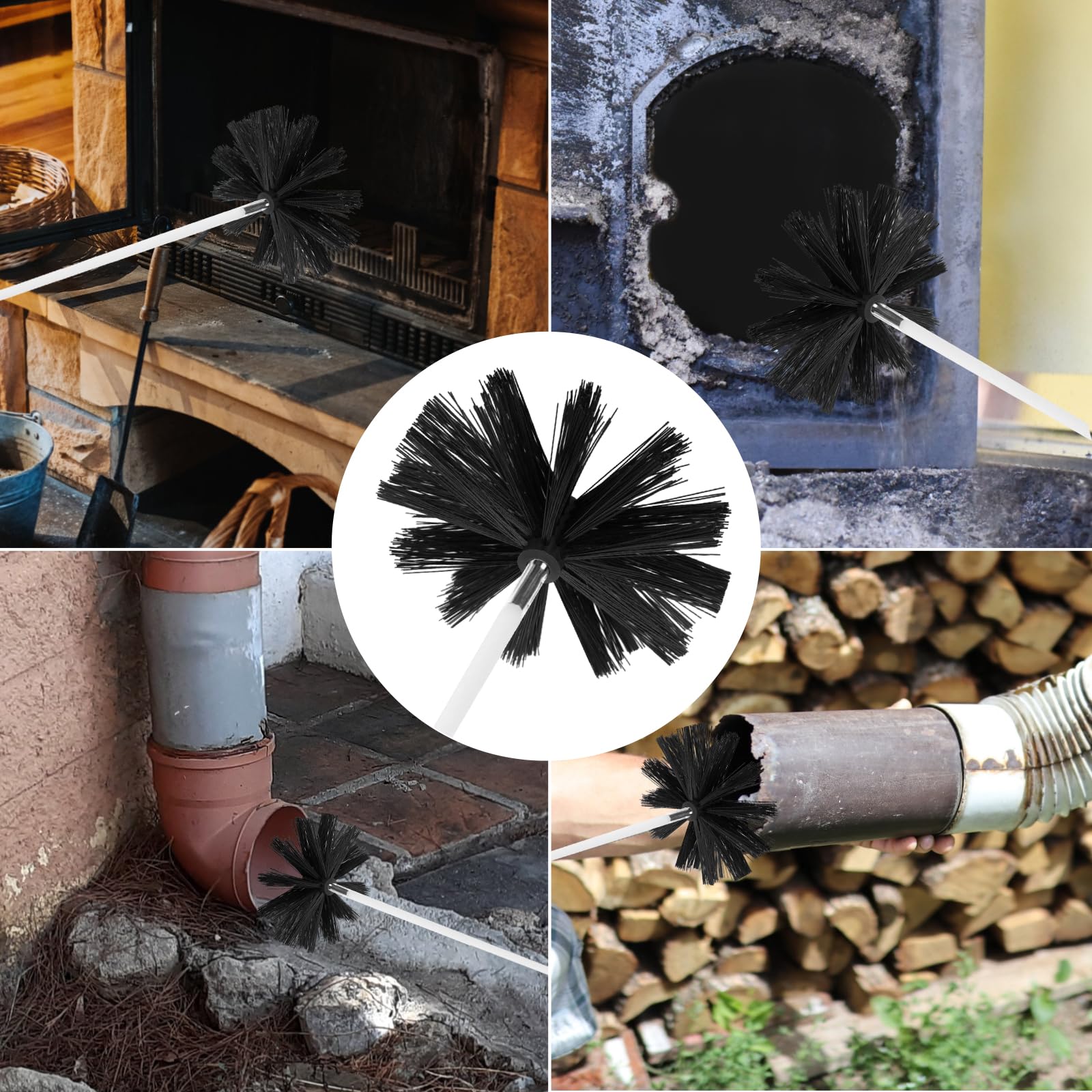 **Dryer Vent Cleaning Kit - Chimney Sweep Brush Kit with 4 Extension Rods - Fireplace & Sewer Pipe Cleaning Tool for Home Maintenance (1 Brush + 4 Rods) - Perfect for Fireplace, Dryer Vent, and Fume Hood Cleaning**
