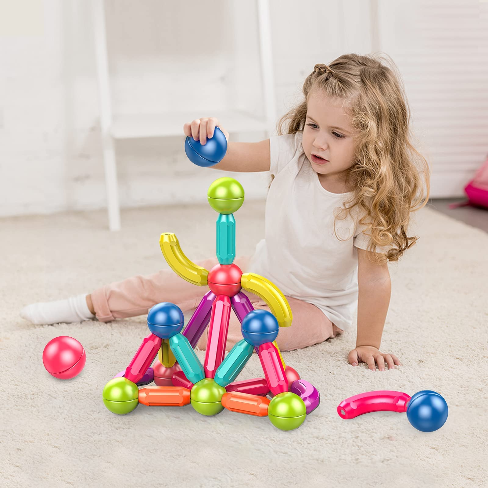 **Magnetic Building Blocks Set for Kids - 25pcs STEM Educational Toys for Boys & Girls Ages 1-5, Toddler Learning Toys with Magnetic Balls & Rods - Perfect for Creative Play, Classroom Activities & Birthday Gifts**