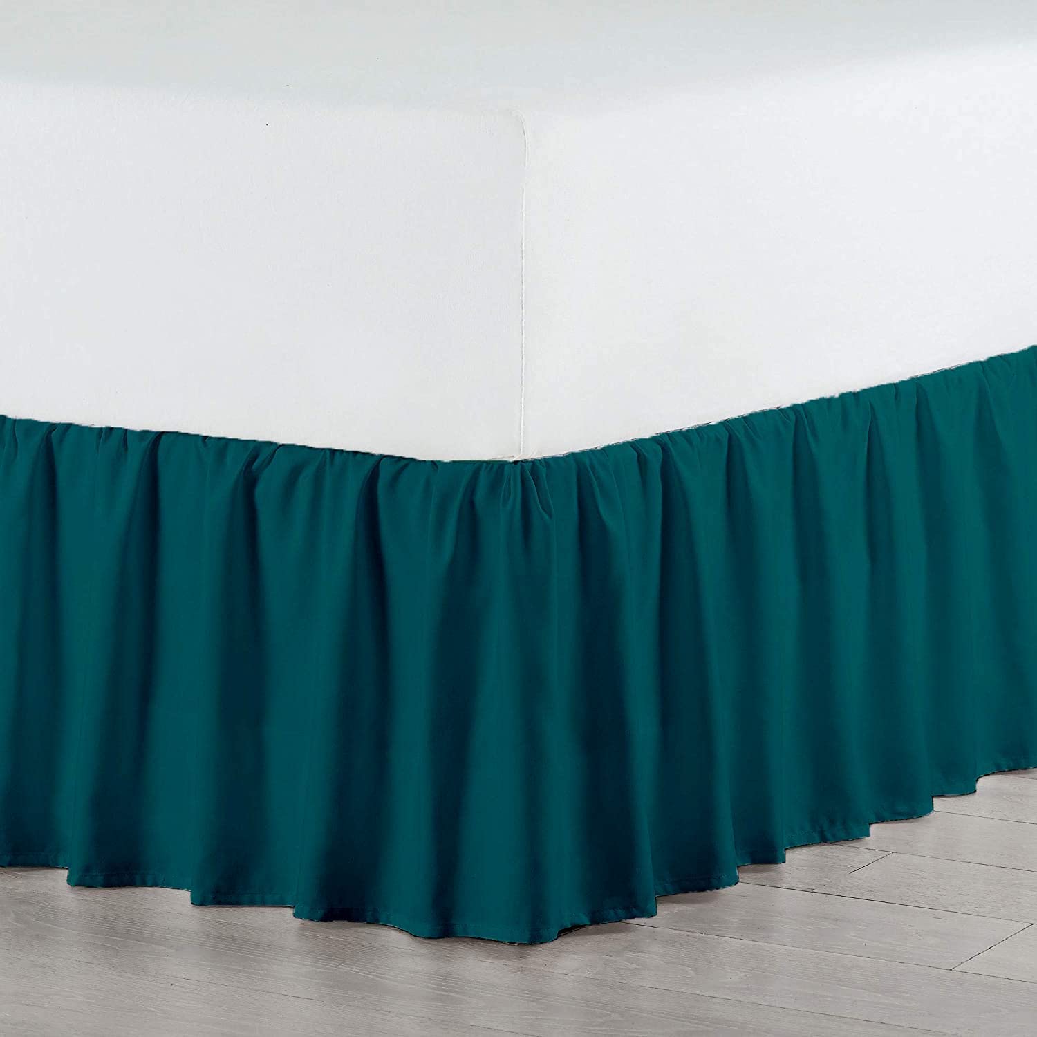 Premium 100% Cotton 800 Thread Count Ruffled Bed Skirt - King Size Teal Solid with 18