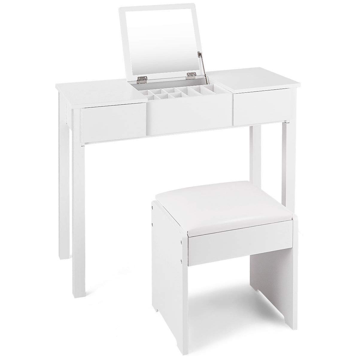 Casart White Bathroom Vanity Dressing Table with Flip Top Mirror, 2 Drawers & 3 Removable Organizers - Perfect for Small Spaces, Makeup Storage & Home Organization