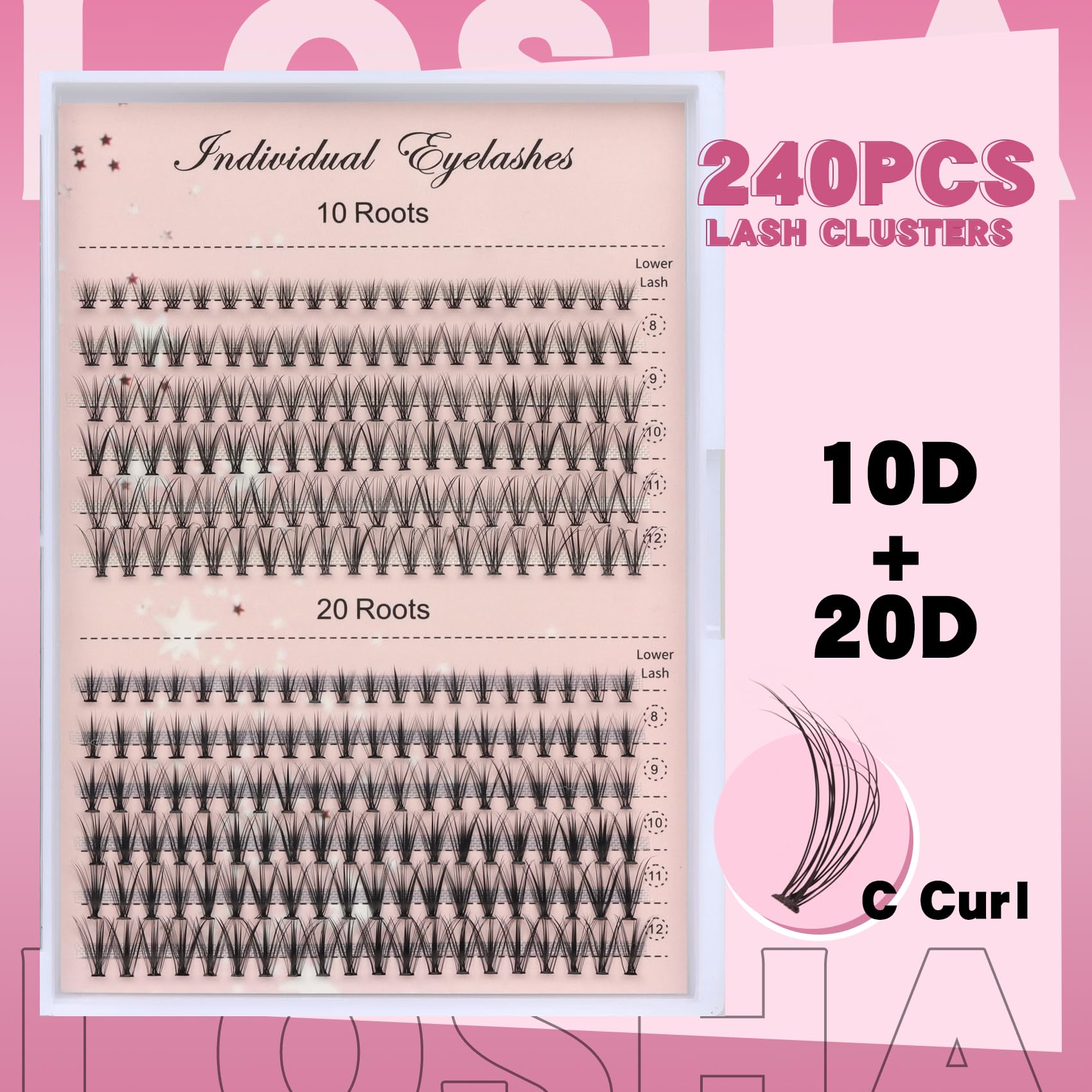 Losha Individual Lashes 10D/20D Lash Clusters - 0.1/0.07mm Eyelash Extensions - 8/9/10/11/12mm Mixed Wispy Cluster - C Curl False Eyelashes for Natural Look - Perfect for Daily Wear, Parties & Special Occasions