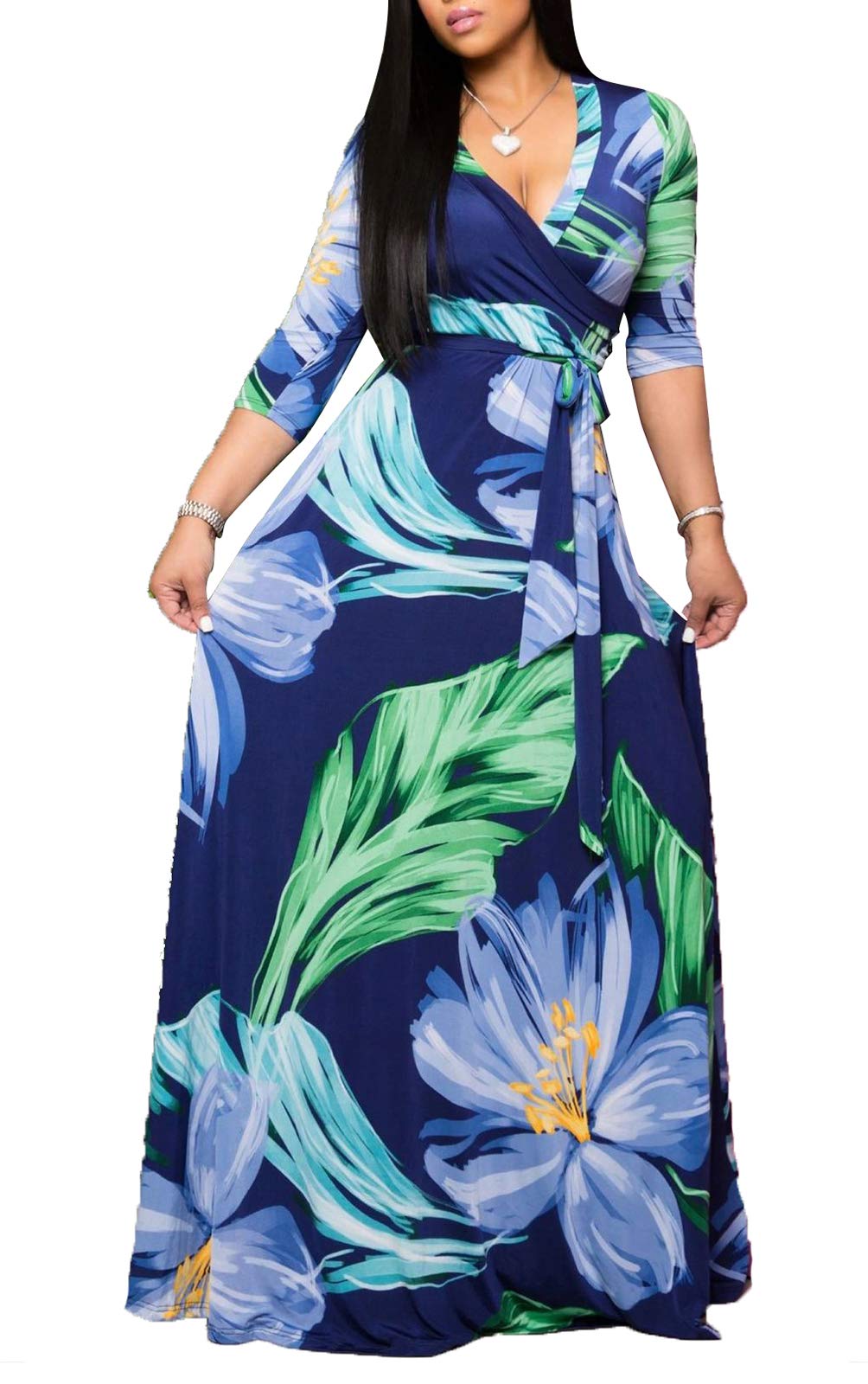 JTNFairy Women's Floral Print Long Maxi Dress - Plus Size Casual & Party Outfits - Perfect for Summer Beach, Vacation, and Evening Events